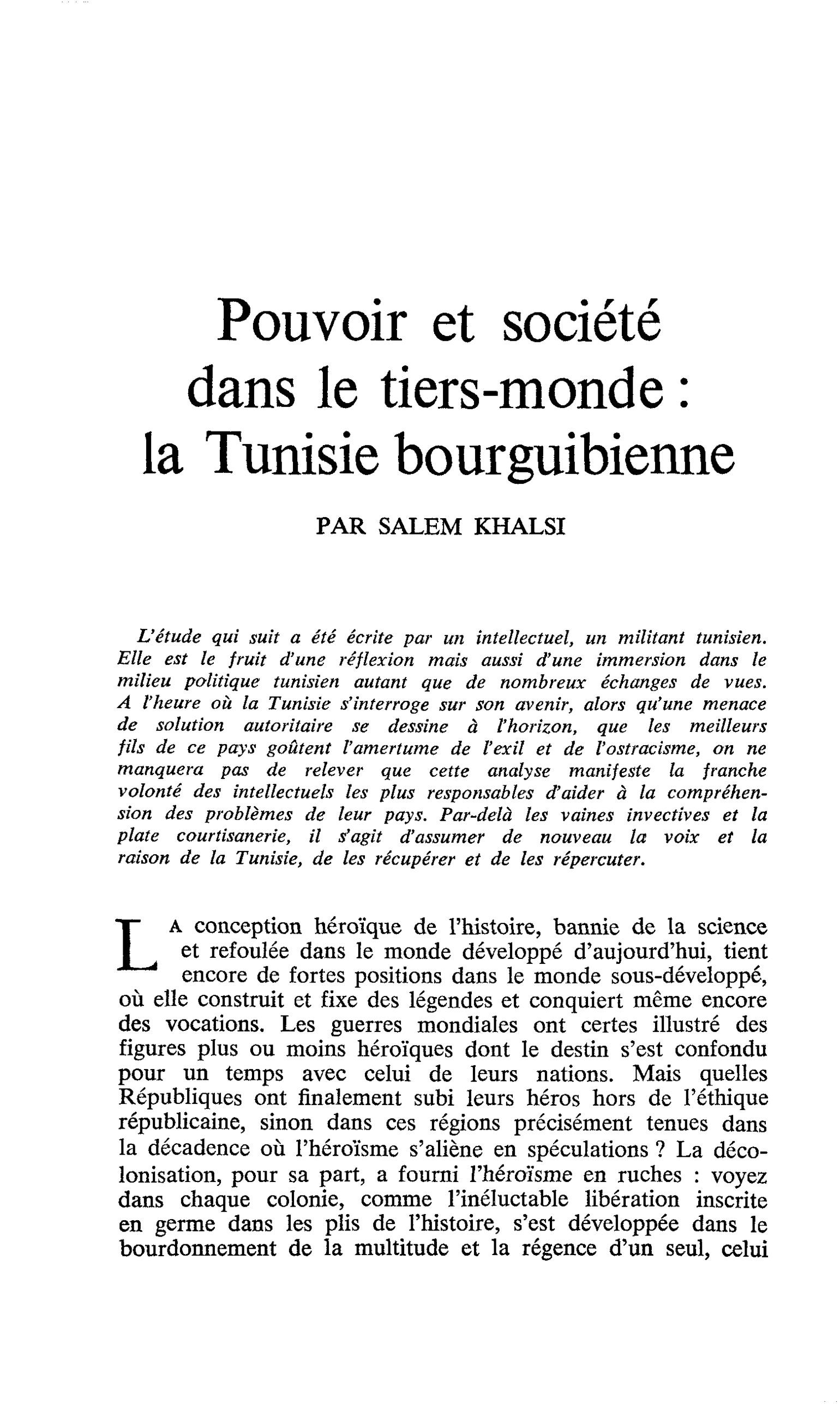 Pouvoir et société dans le tiers-monde : la Tunisie bourguibienne