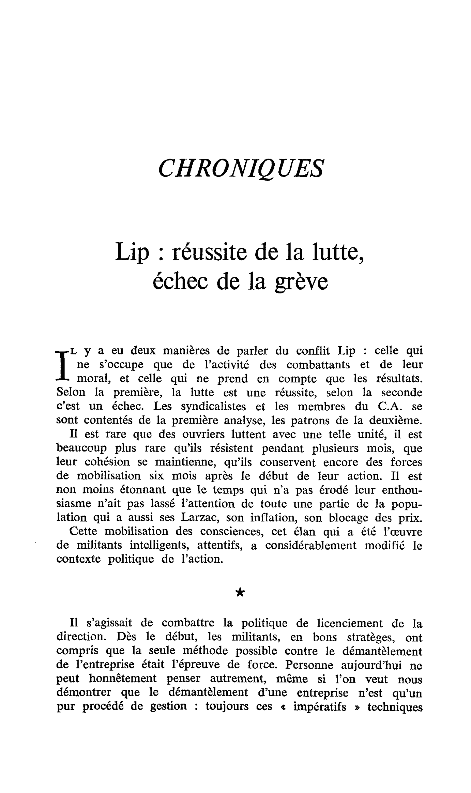 Lip : réussite de la lutte, échec de la grève