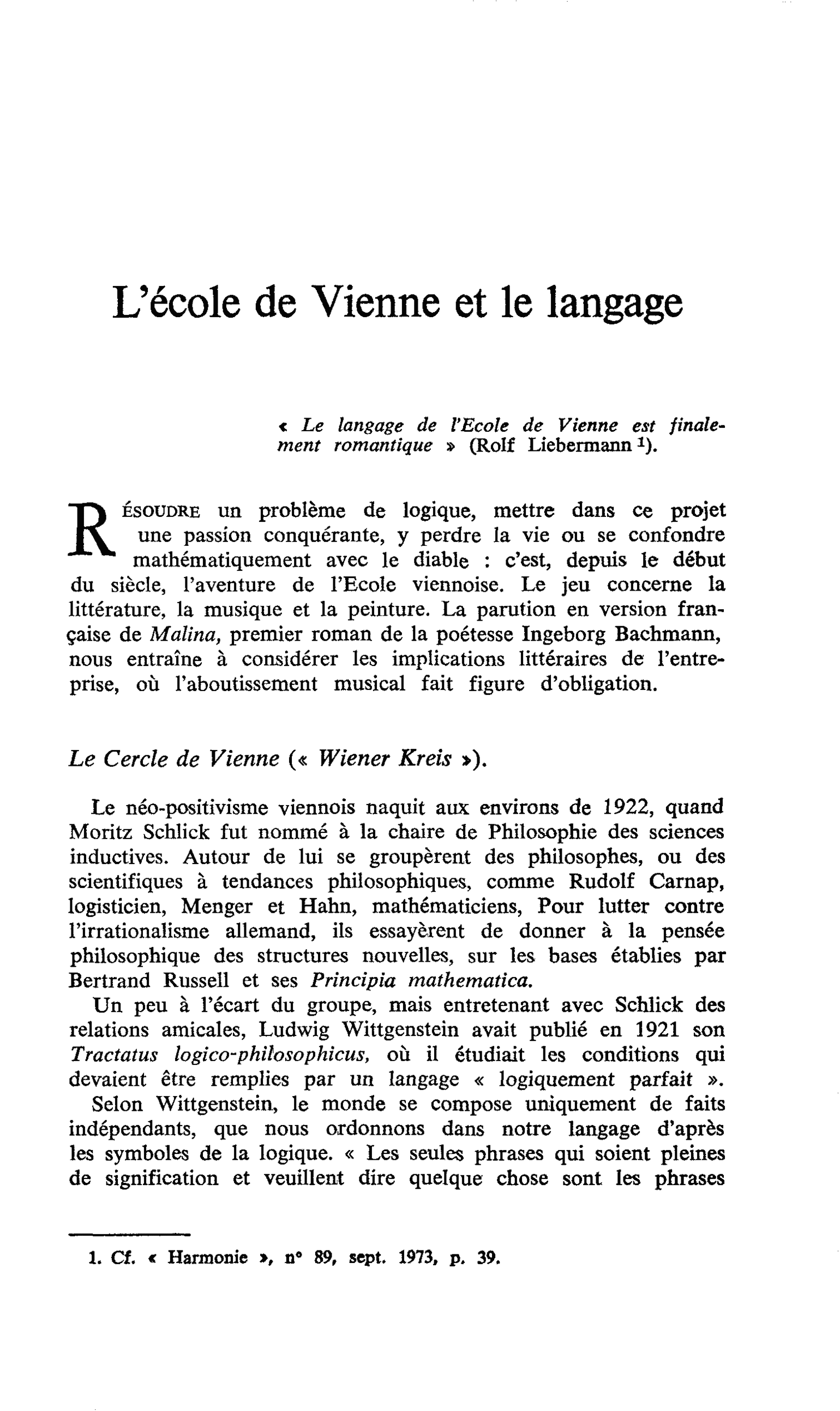 L’école de Vienne et le langage