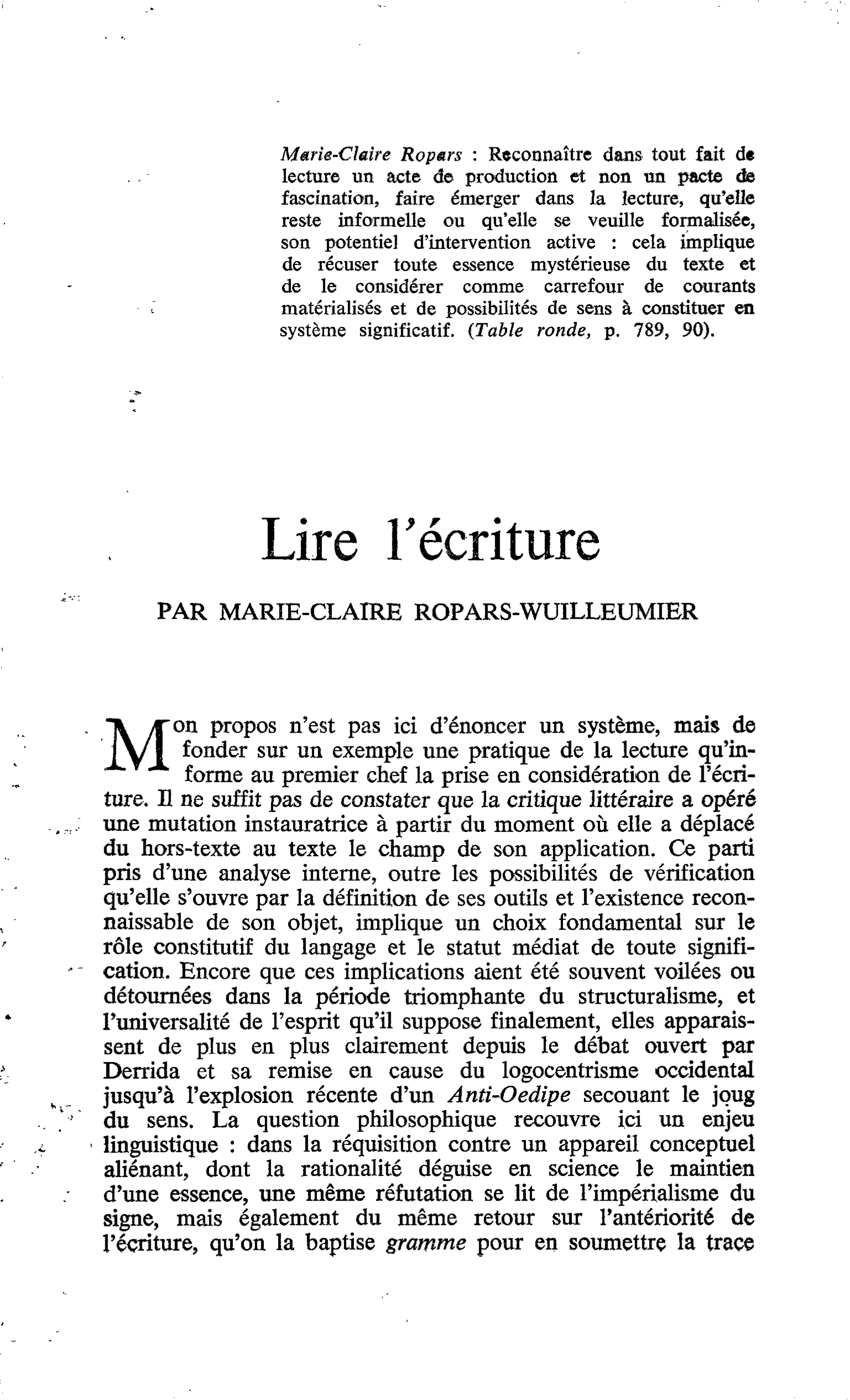 Lire récriture