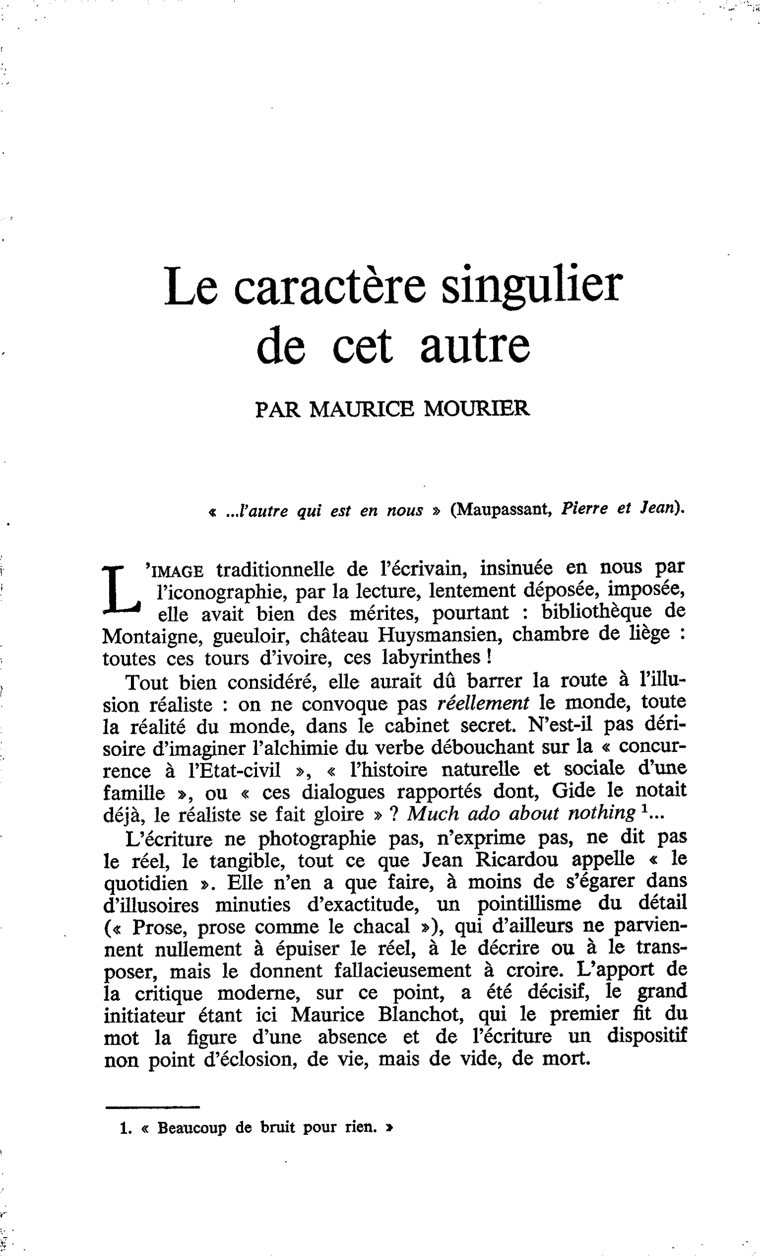 Le caractère singulier de cet autre