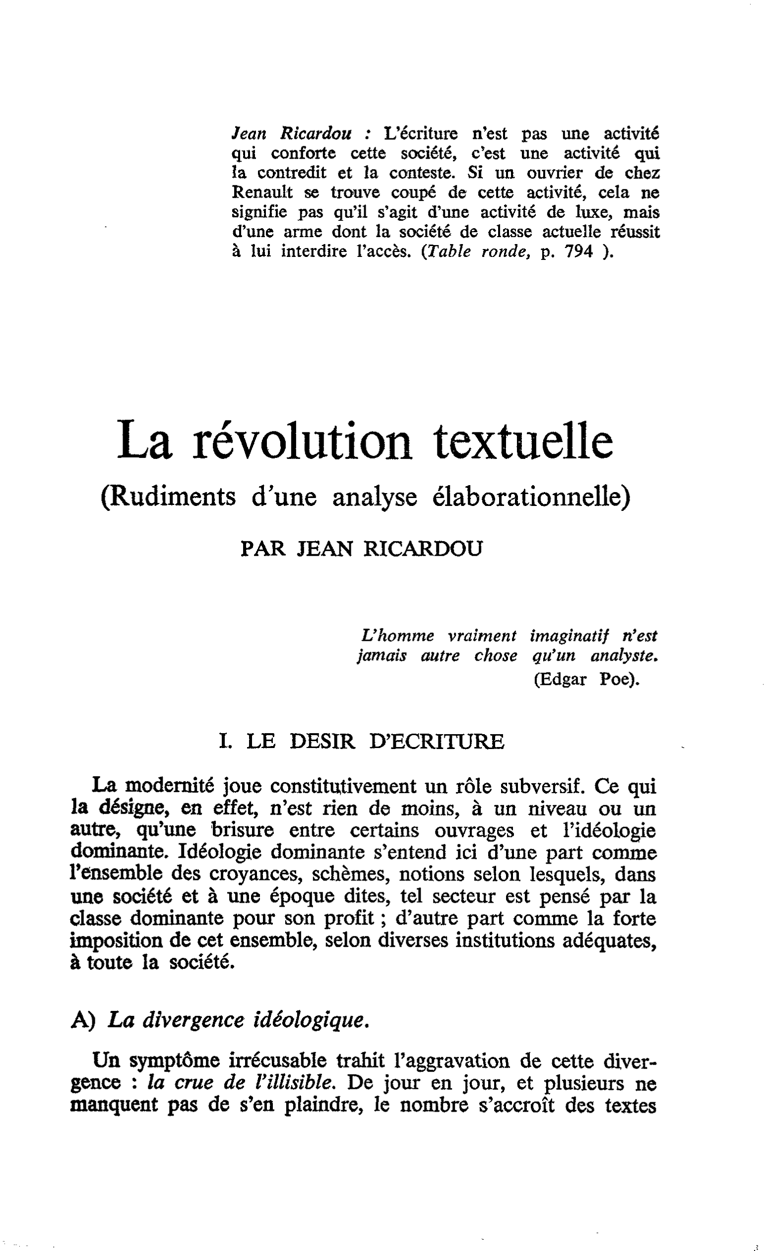 La révolution textuelle (Rudiments d’une analyse élaborationnelle)