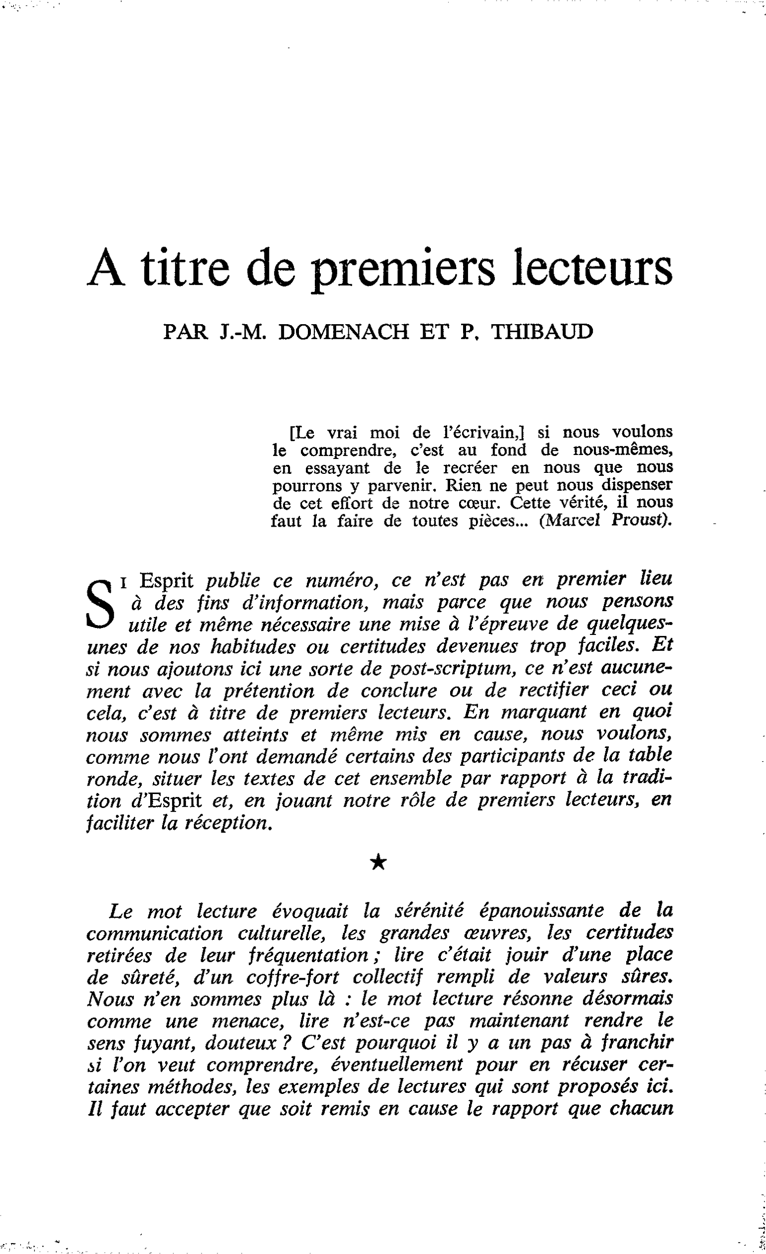 A titre de premiers lecteurs