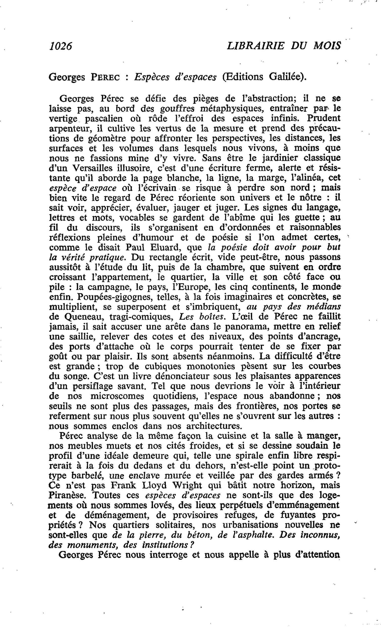 Georges Perec : Espèces d’espaces