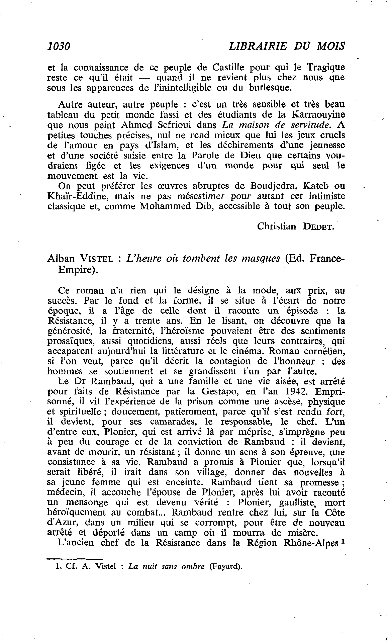 Alban Vistel : L’heure où tombent les masques