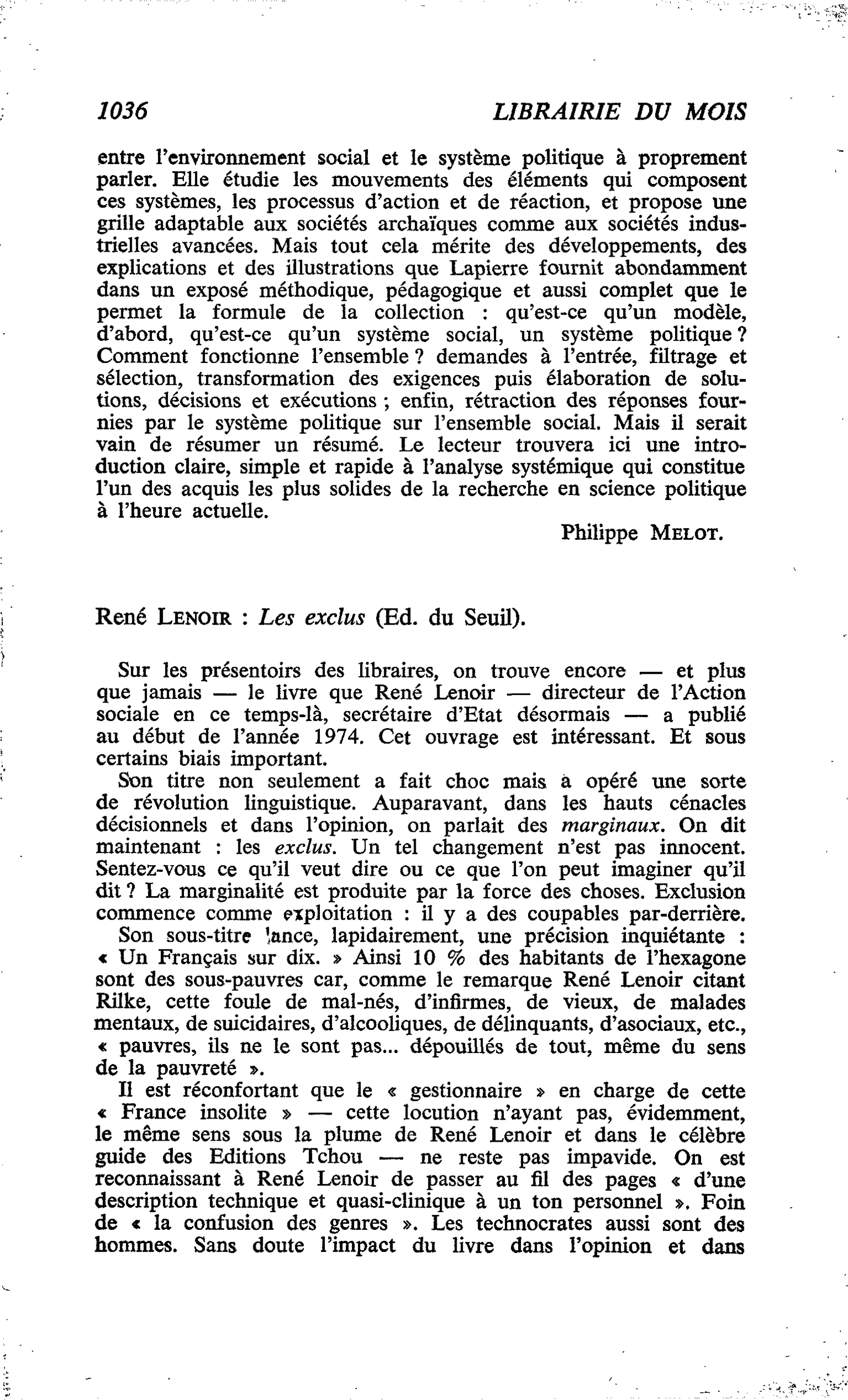 René Lenoir : Les exclus