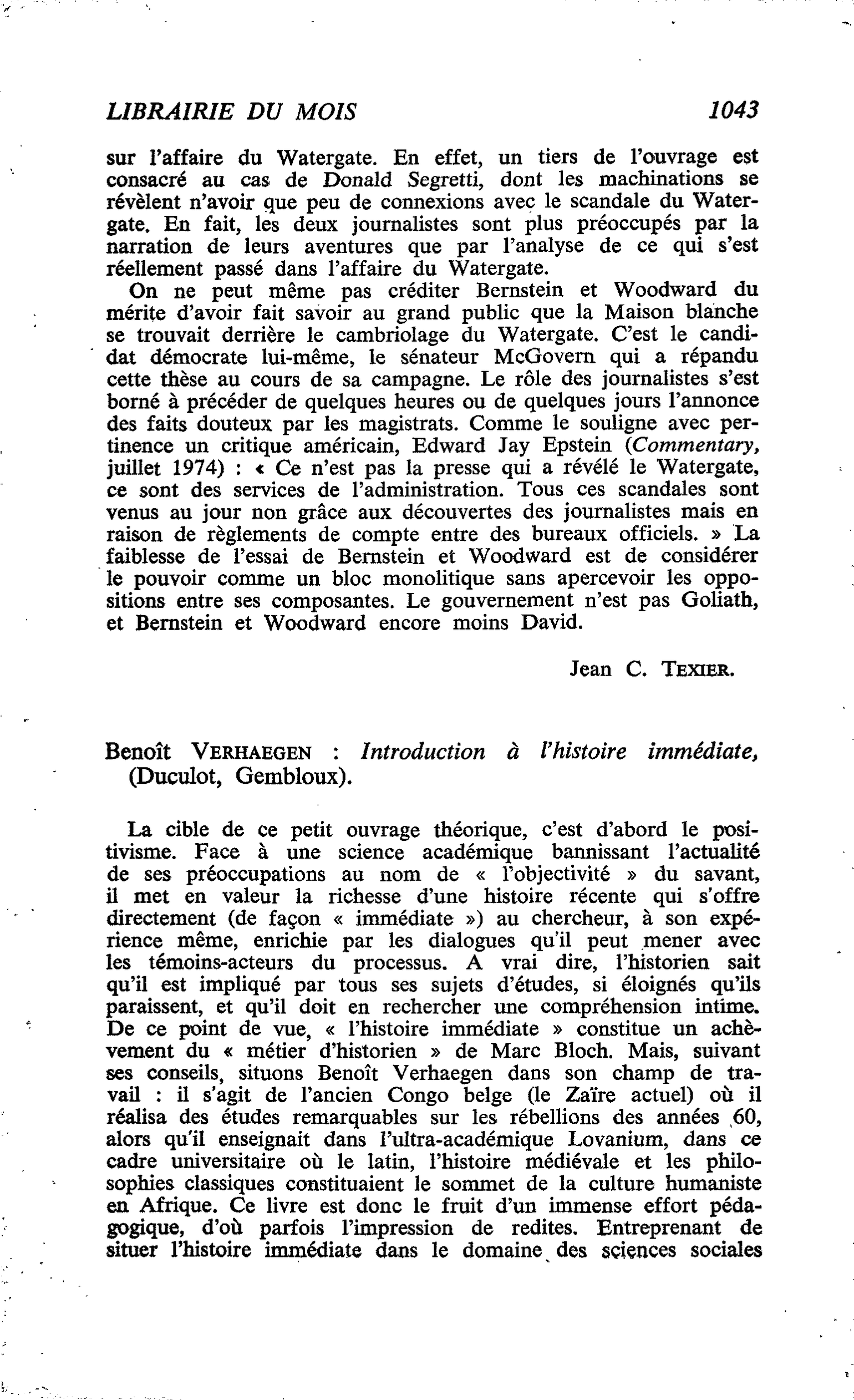 Benoît Verhaegen : Introduction à l’histoire immédiate