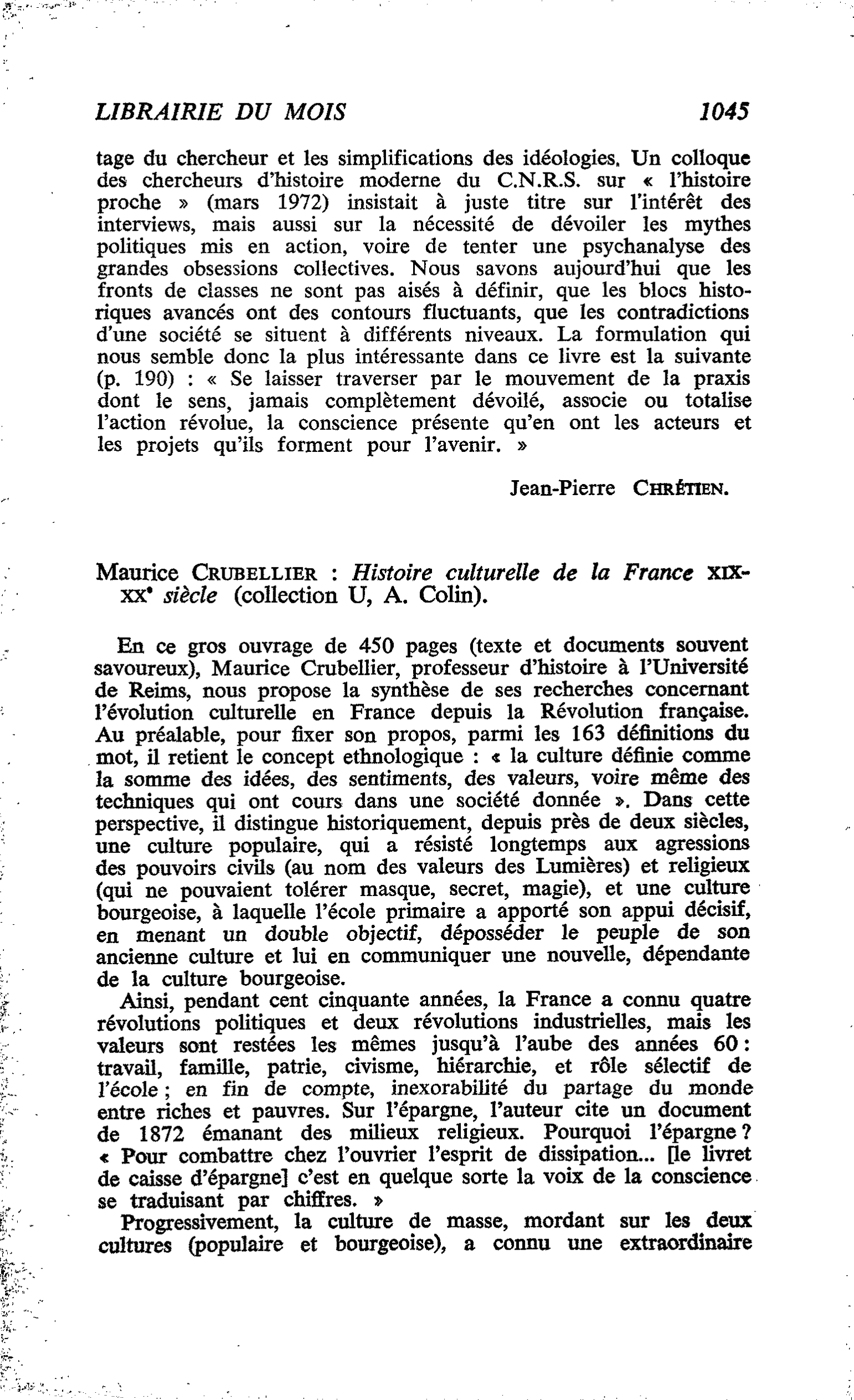 Maurice Crubellier : Histoire culturelle de la France XIX- xx* siècle