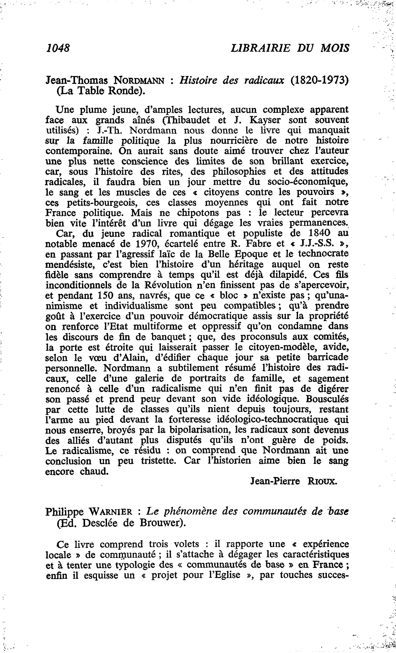 Jean-Thomas Nordmann : Histoire des radicaux (1820-1973)