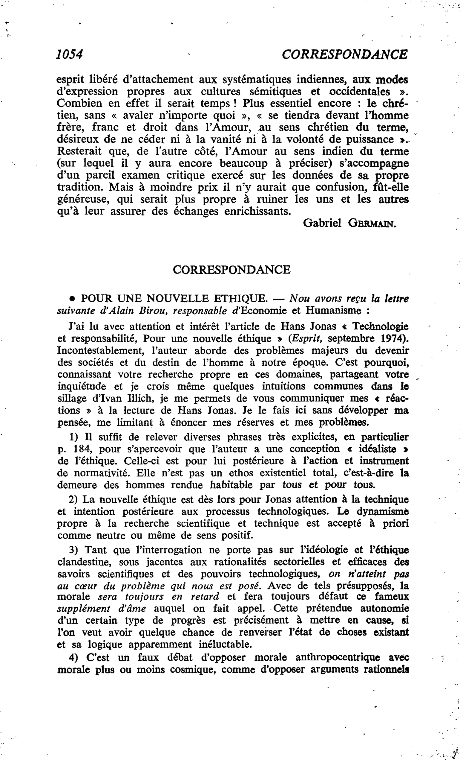 POUR UNE NOUVELLE ETHIQUE