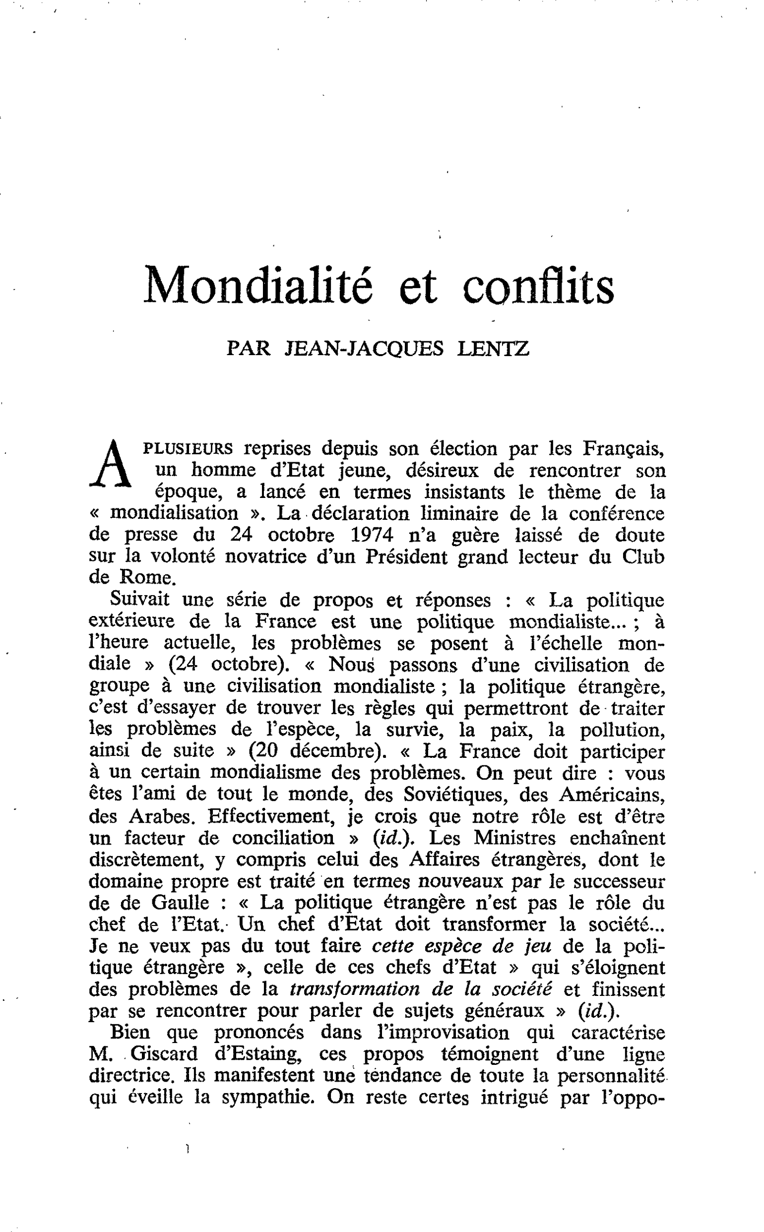 Mondialité et conflits