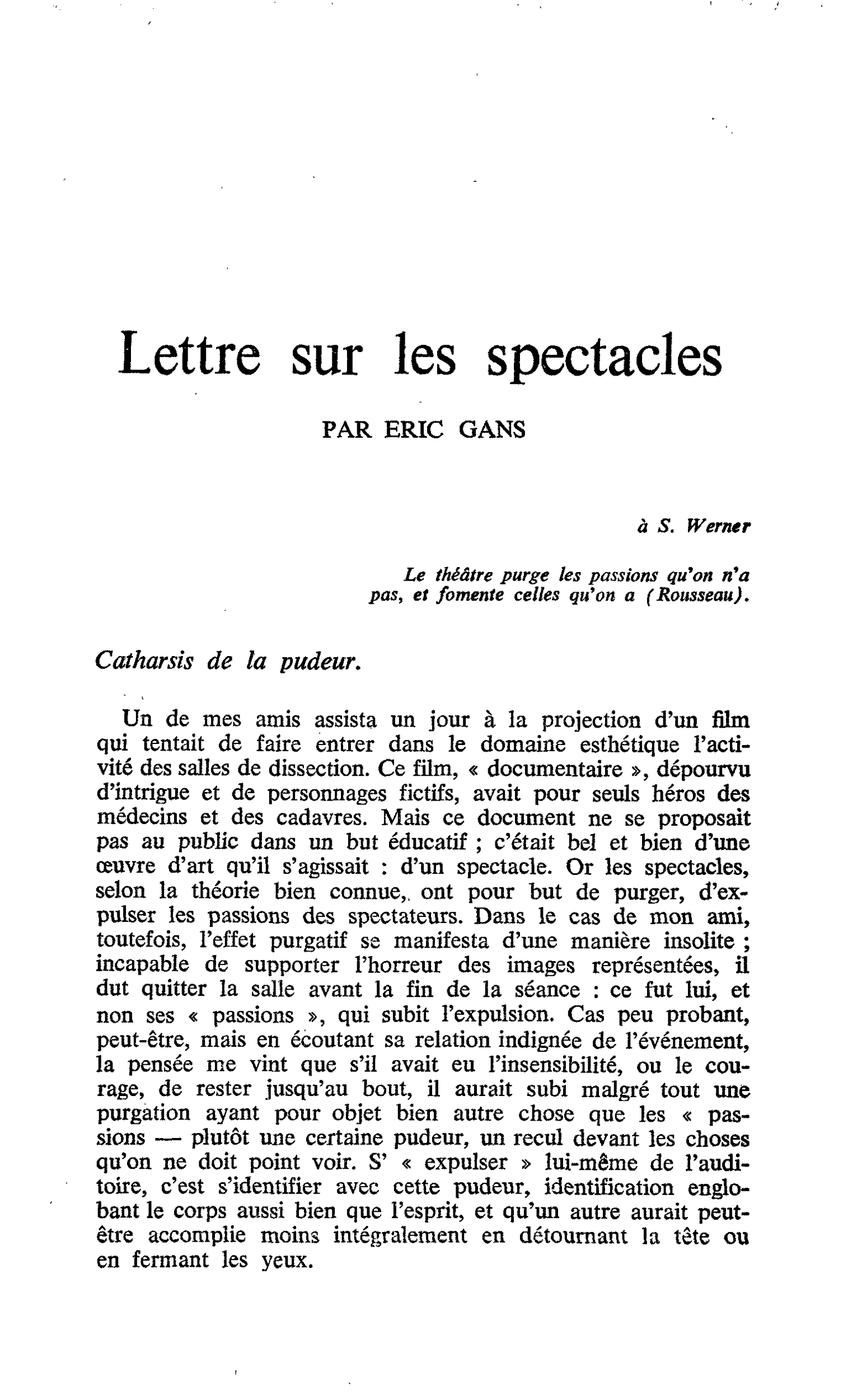 Lettre sur les spectacles