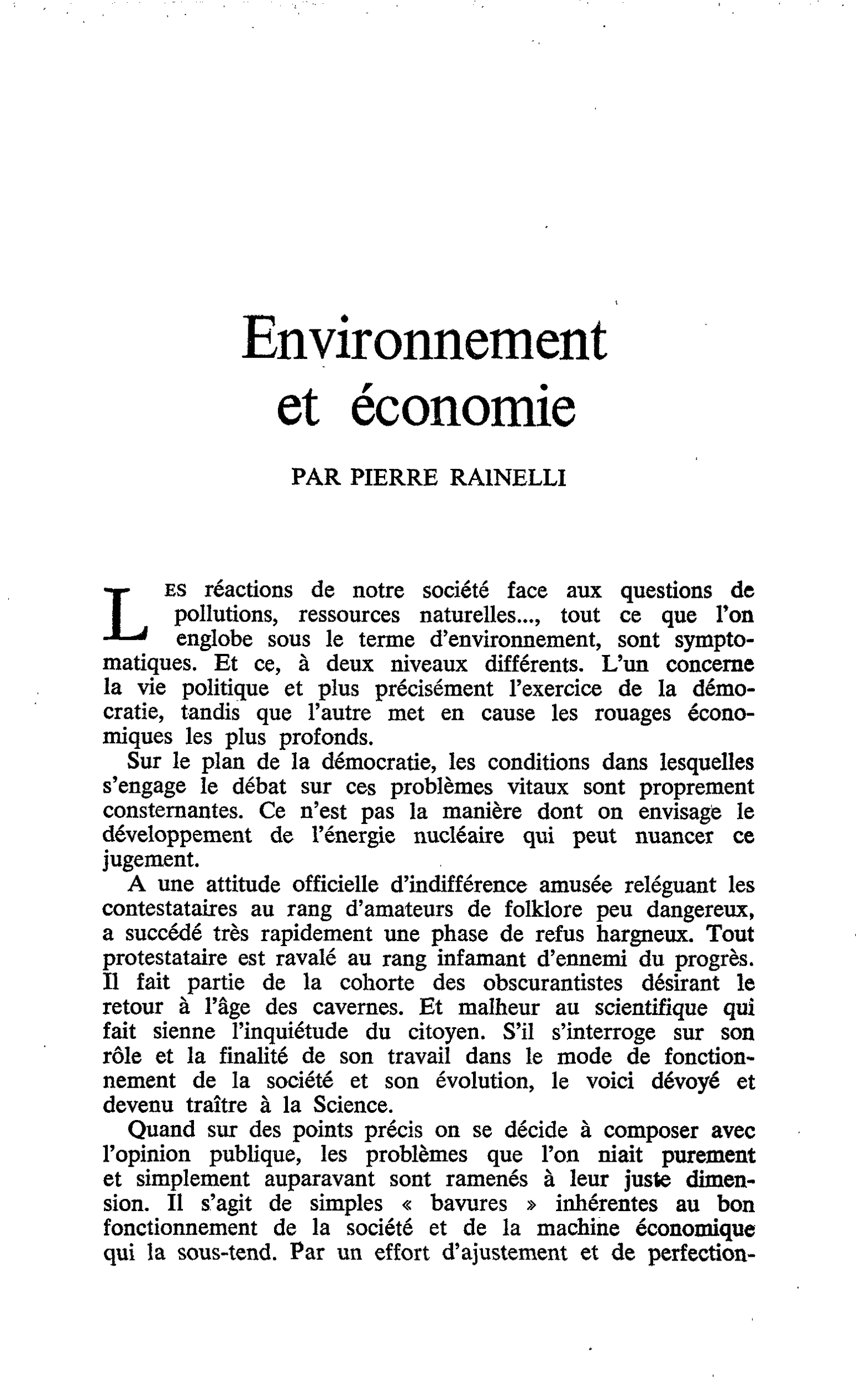 Environnement et économie