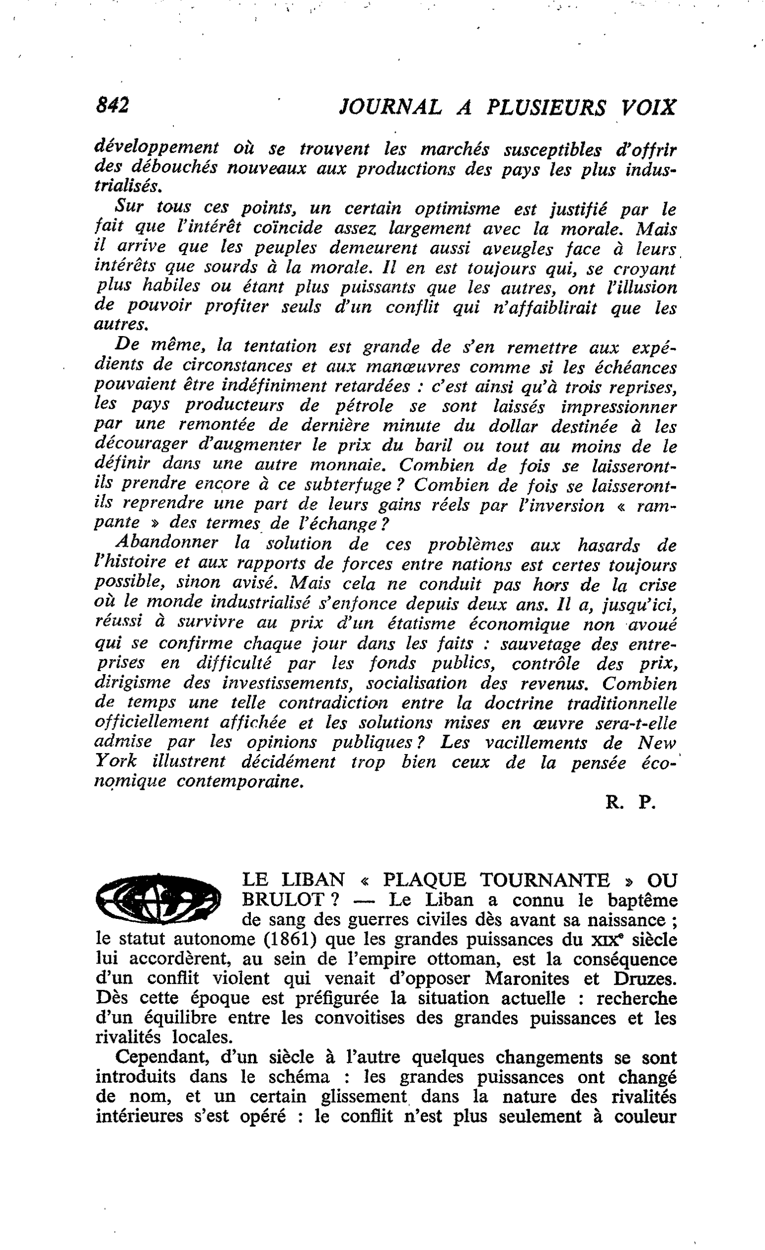 LE LIBAN « PLAQUE TOURNANTE » OU BRULOT ?