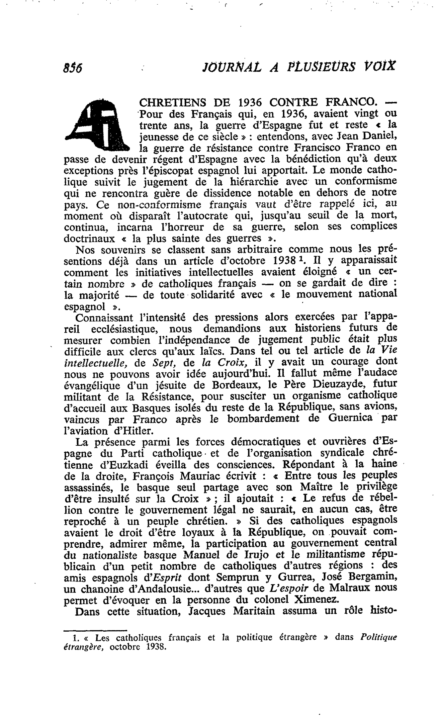 CHRETIENS DE 1936 CONTRE FRANCO