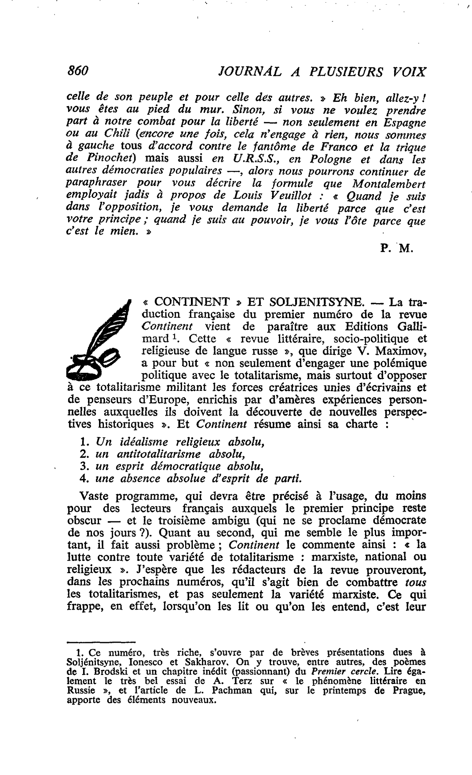 « CONTINENT » ET SOLJENITSYNE