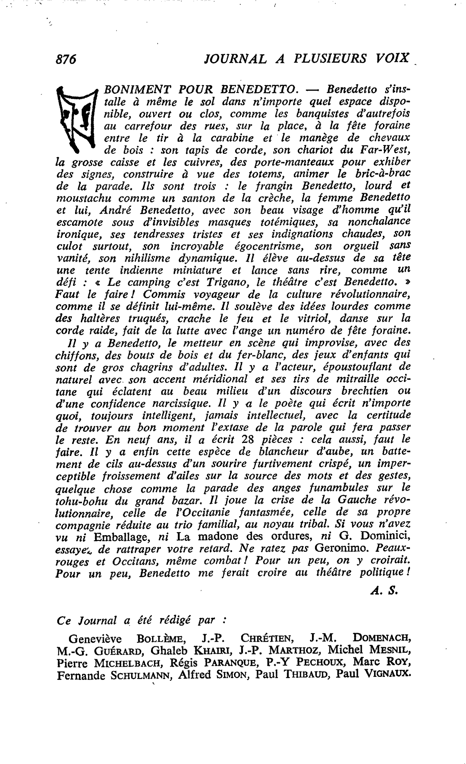 BONIMENT POUR BENEDETTO