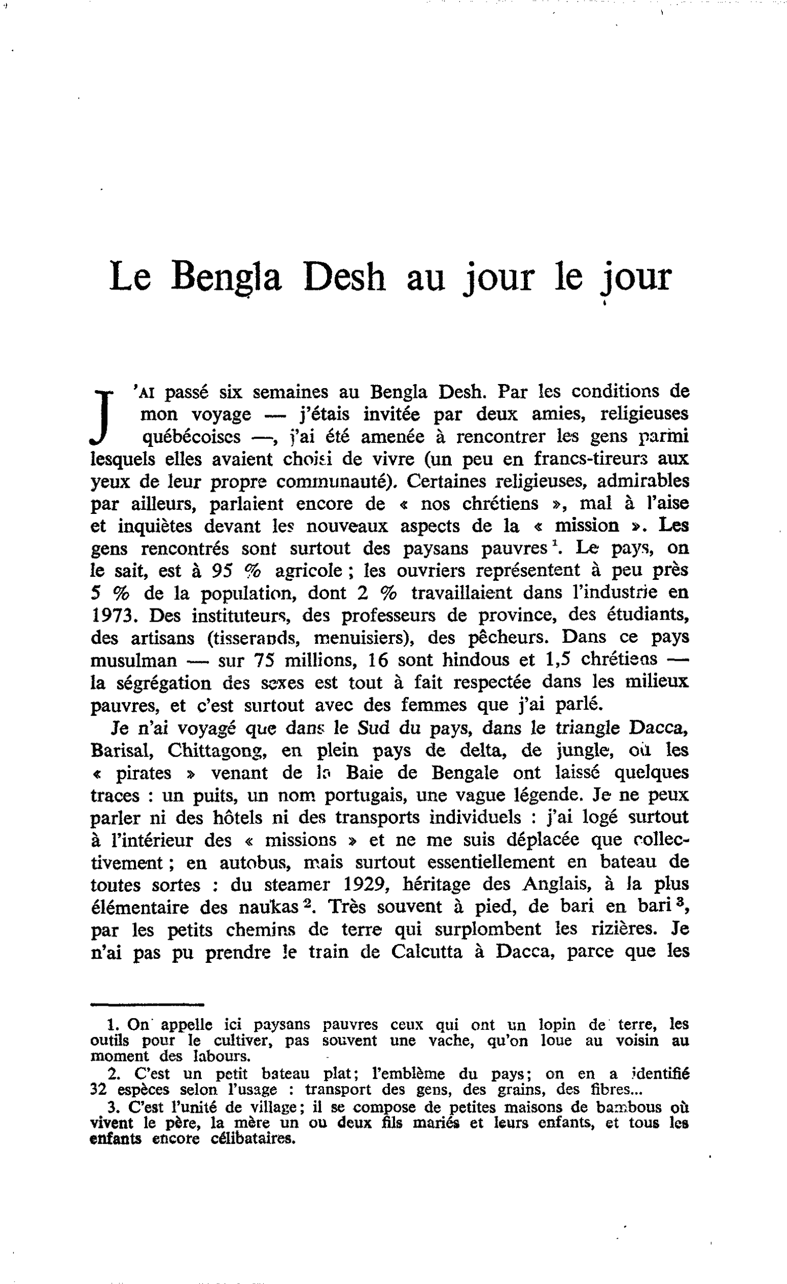 Le Bengla Desh au jour le jour
