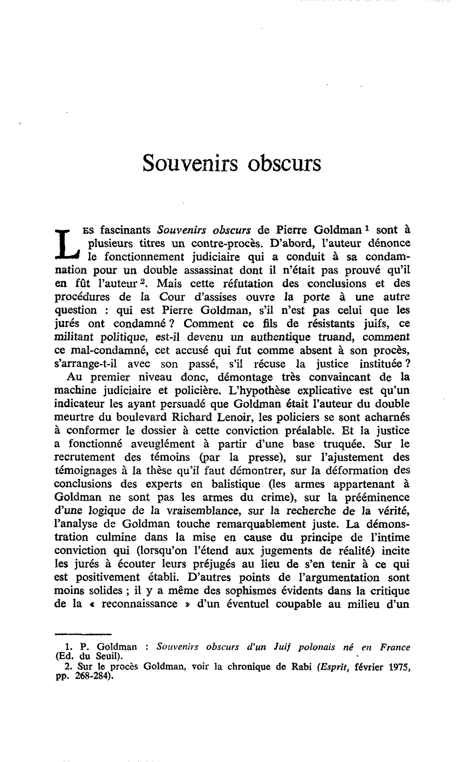 Souvenirs obscurs