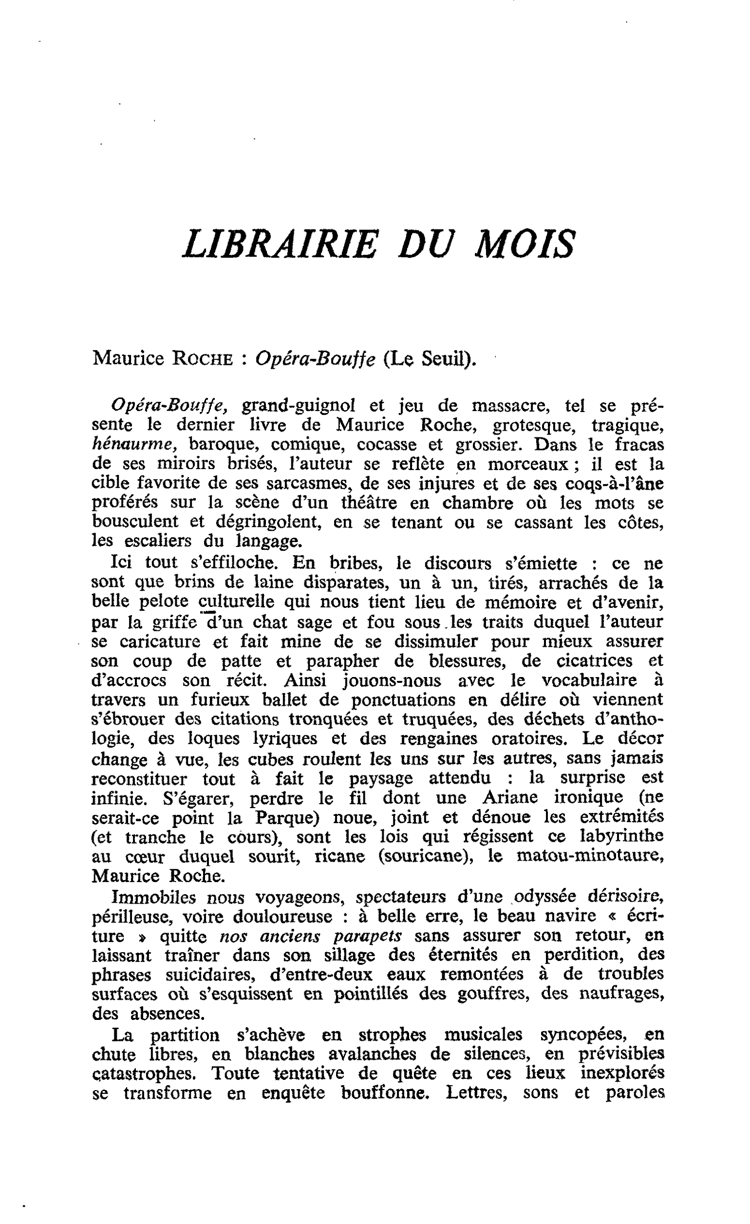 Maurice Roche : Opéra-Bouffe