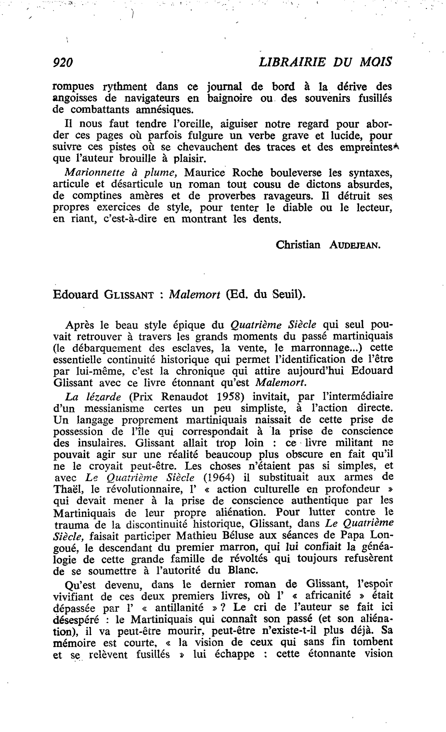 Edouard Glissant : Malemort