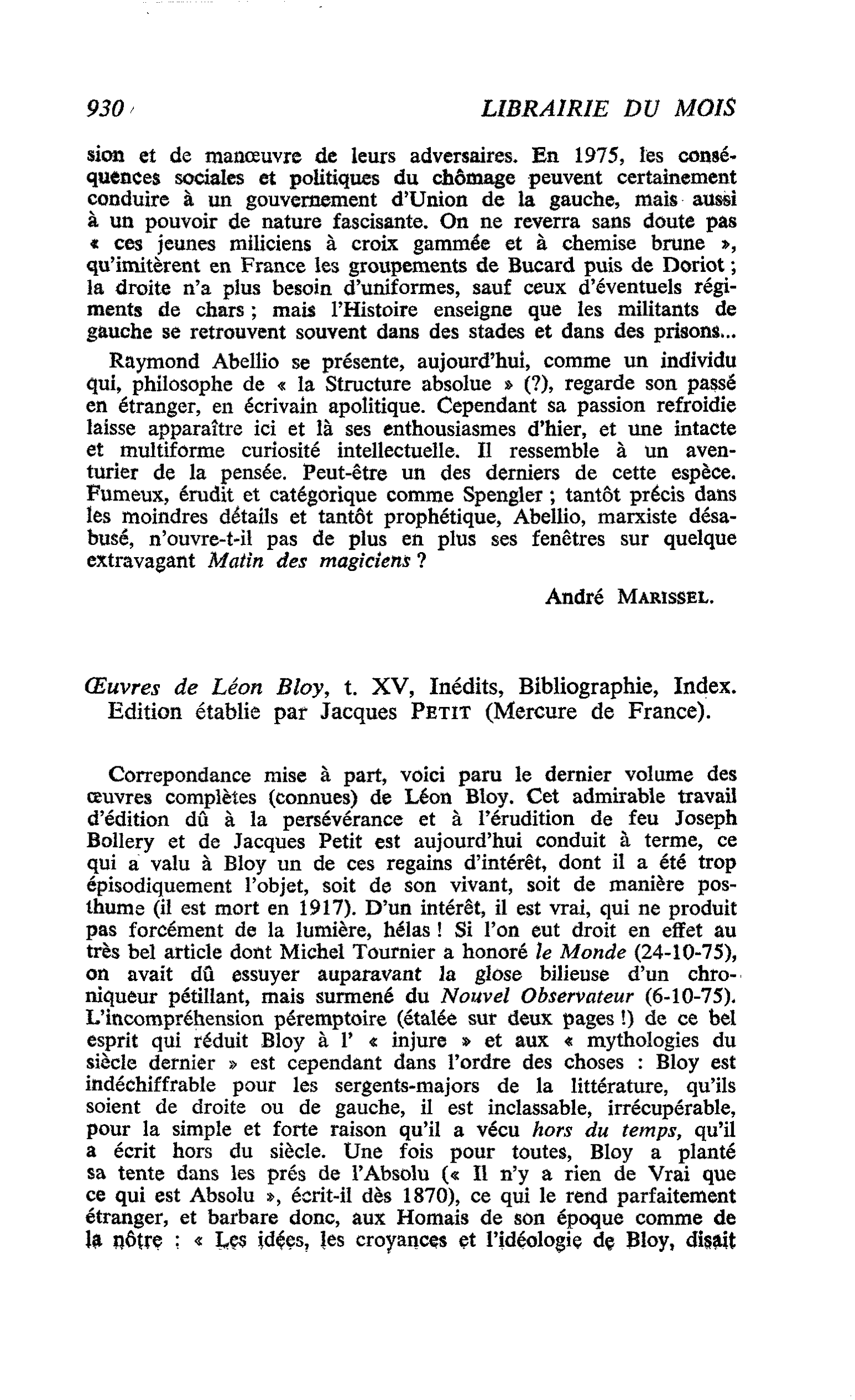 Oeuvres de Léon Bloy, t. XV, Inédits, Bibliographie, Index. Edition établie par Jacques Petit