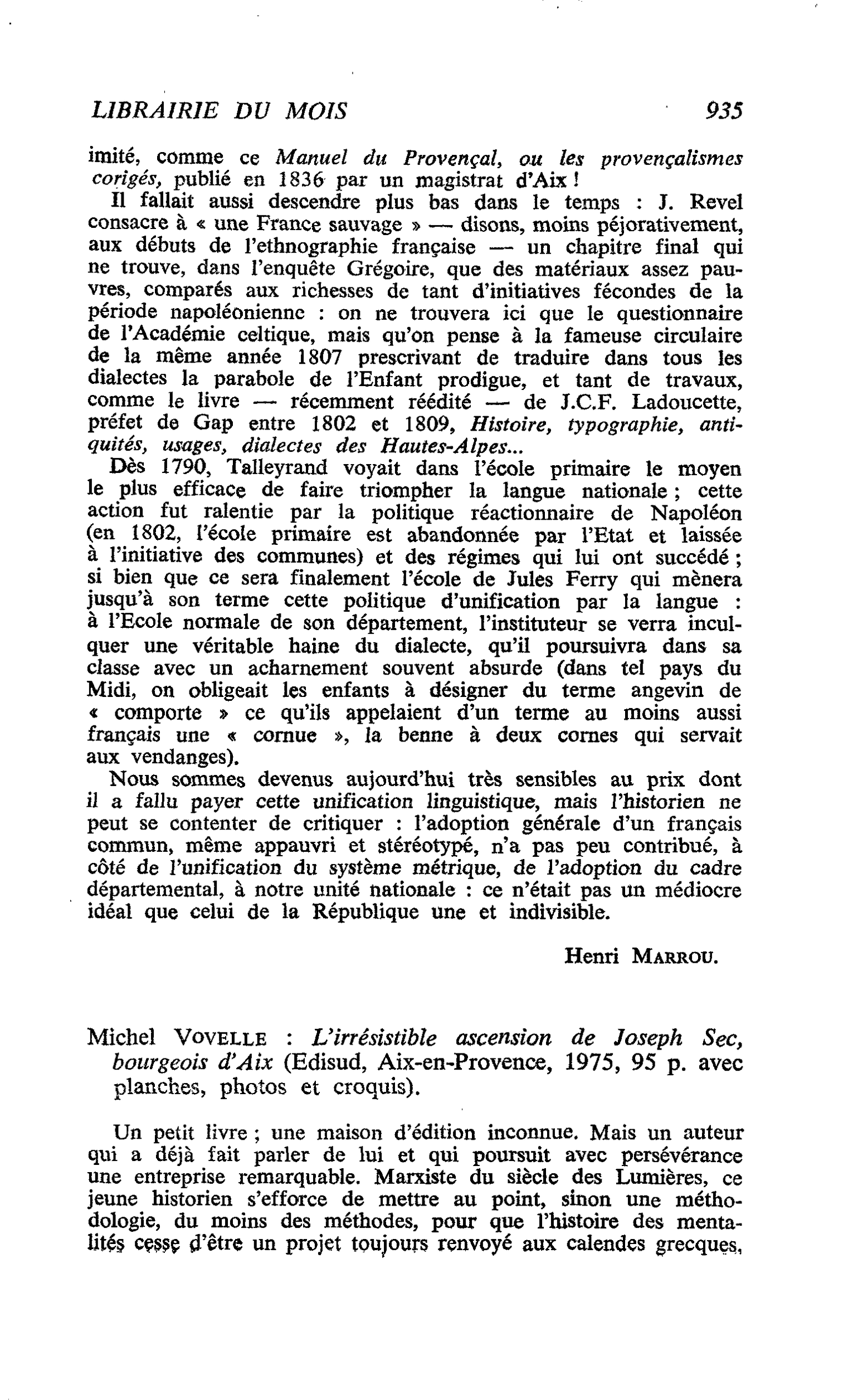 Michel Voyelle : L’irrésistible ascension de Joseph Sec, bourgeois d’Aix