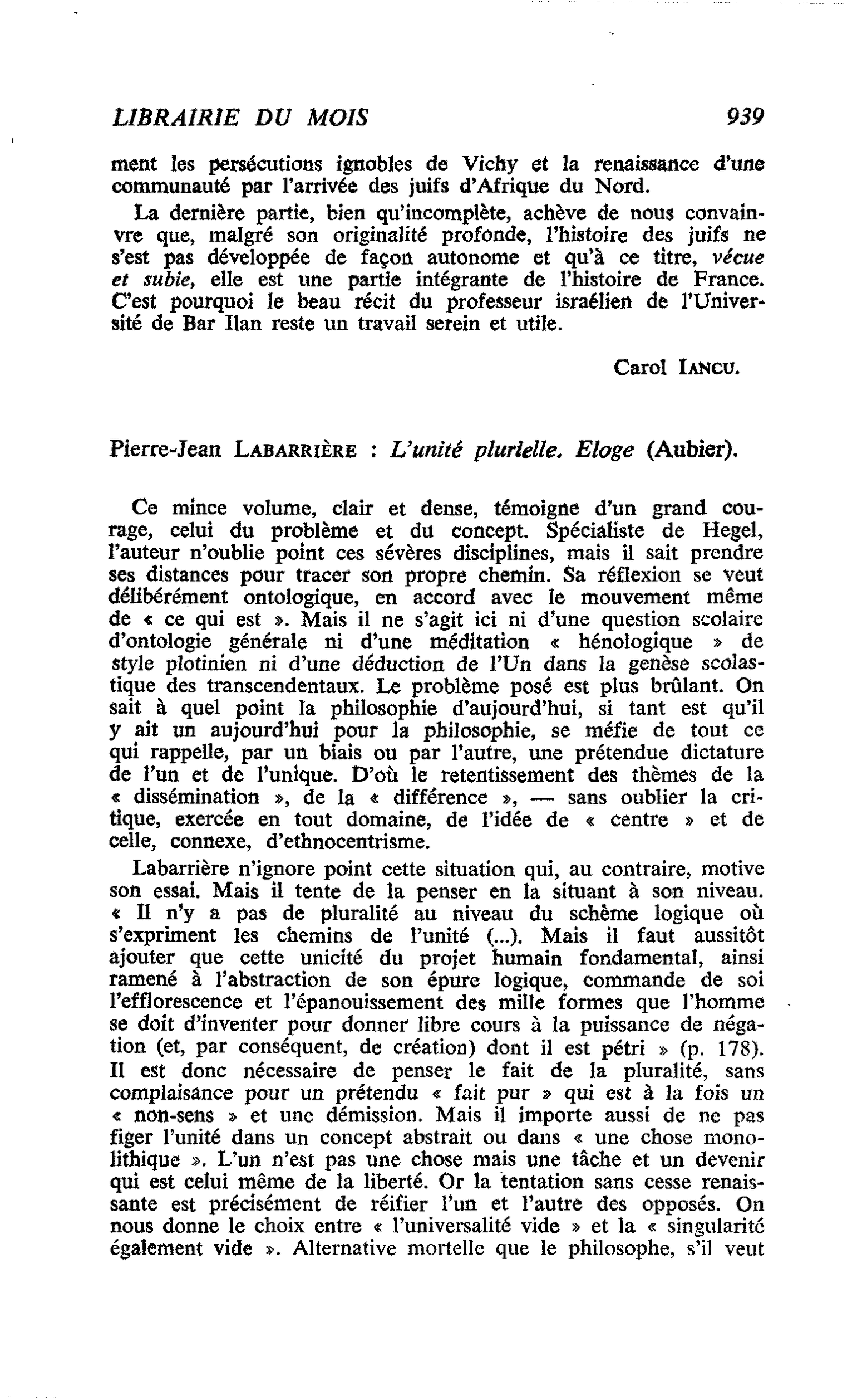 Pierre-Jean LabarriÈre : L’unité plurielle. Eloge