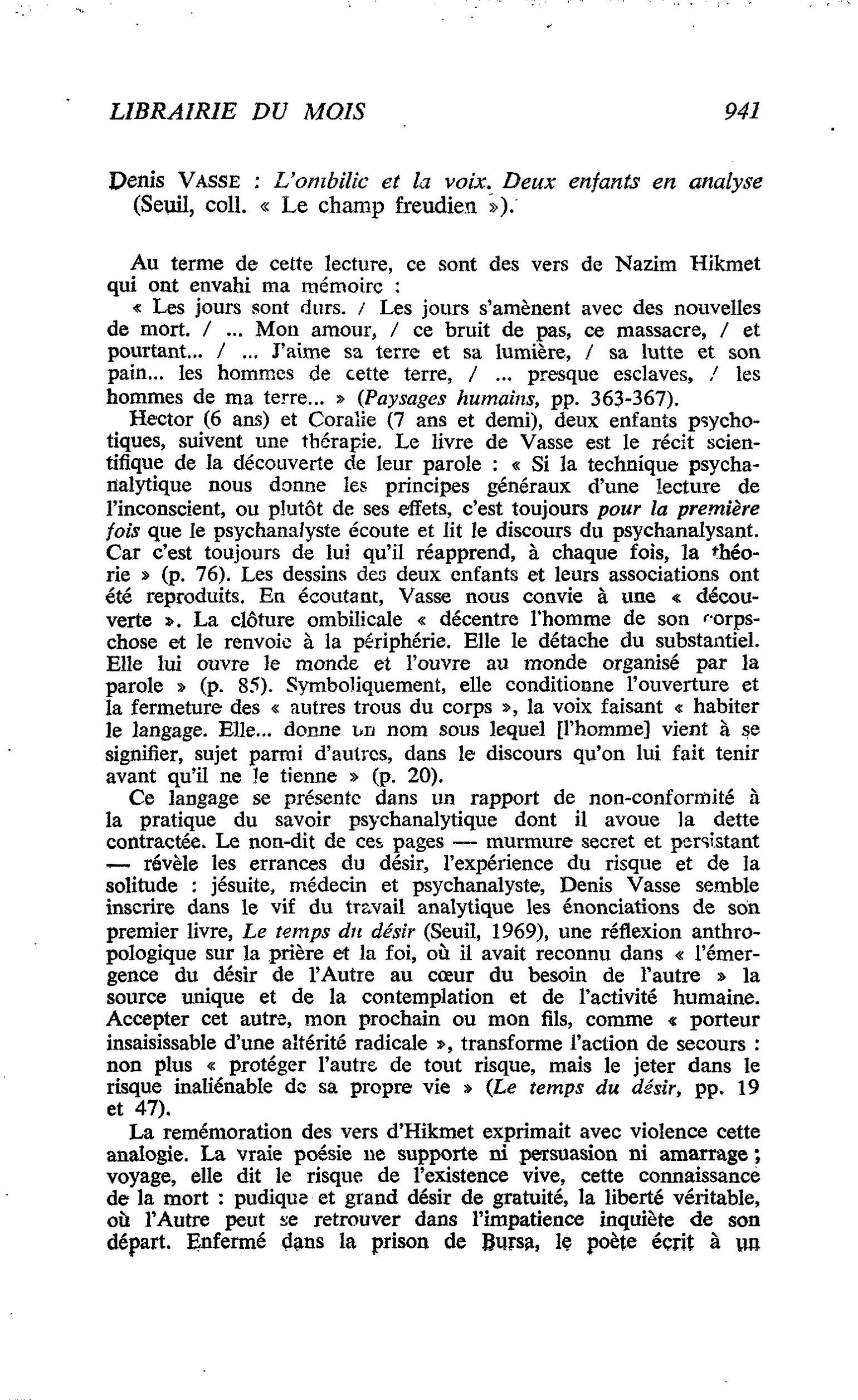 Denis VASSE : L’ombilic et la voix. Deux enfants en analyse