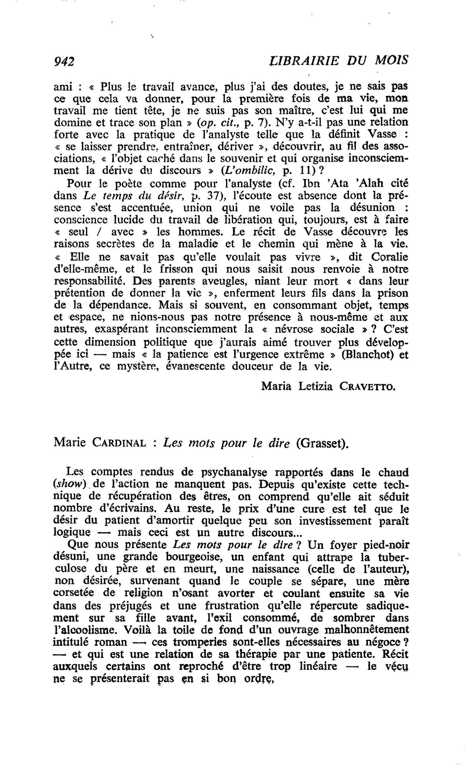 Marie Cardinal : Les mots pour le dire