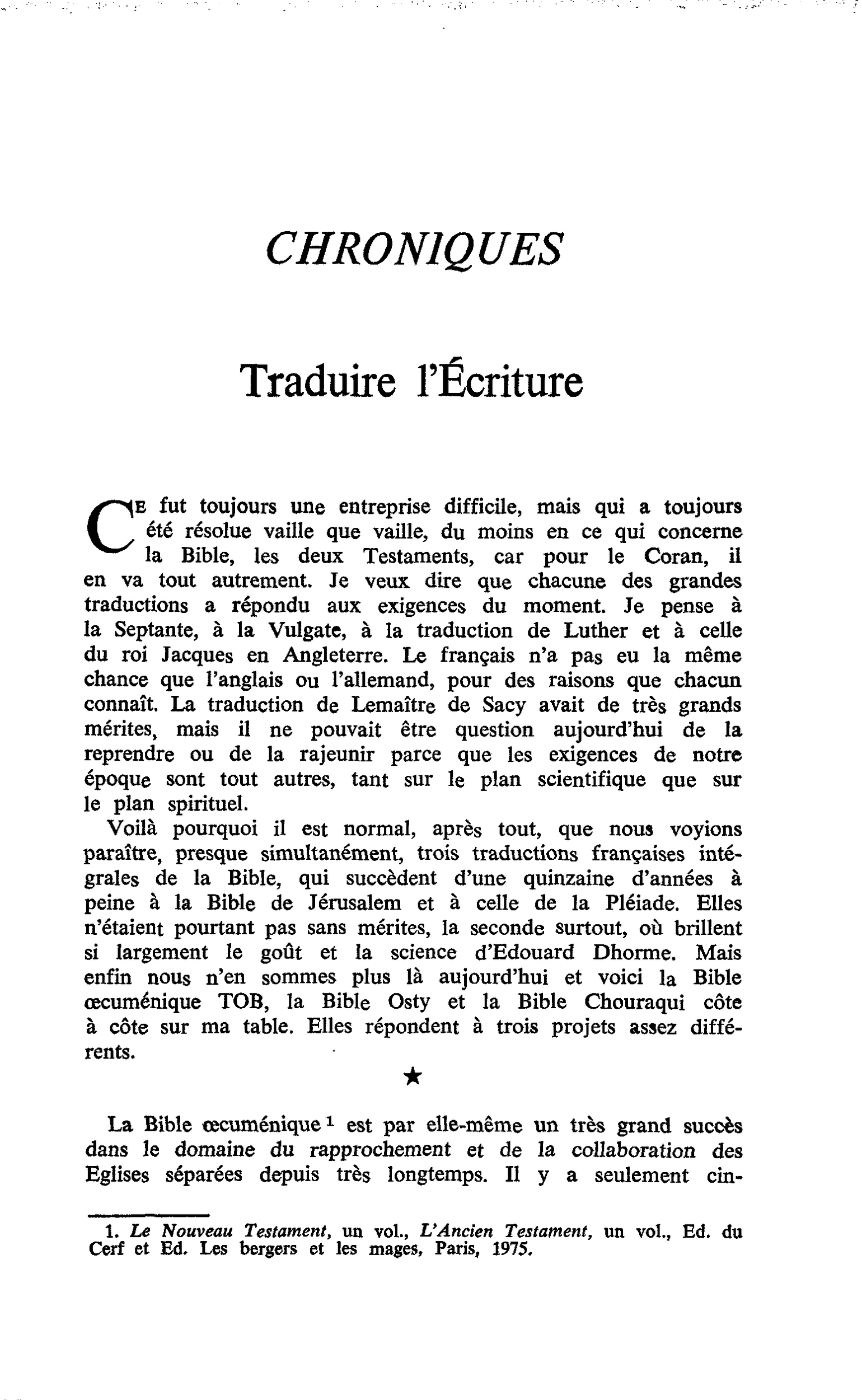 Traduire l’Écriture