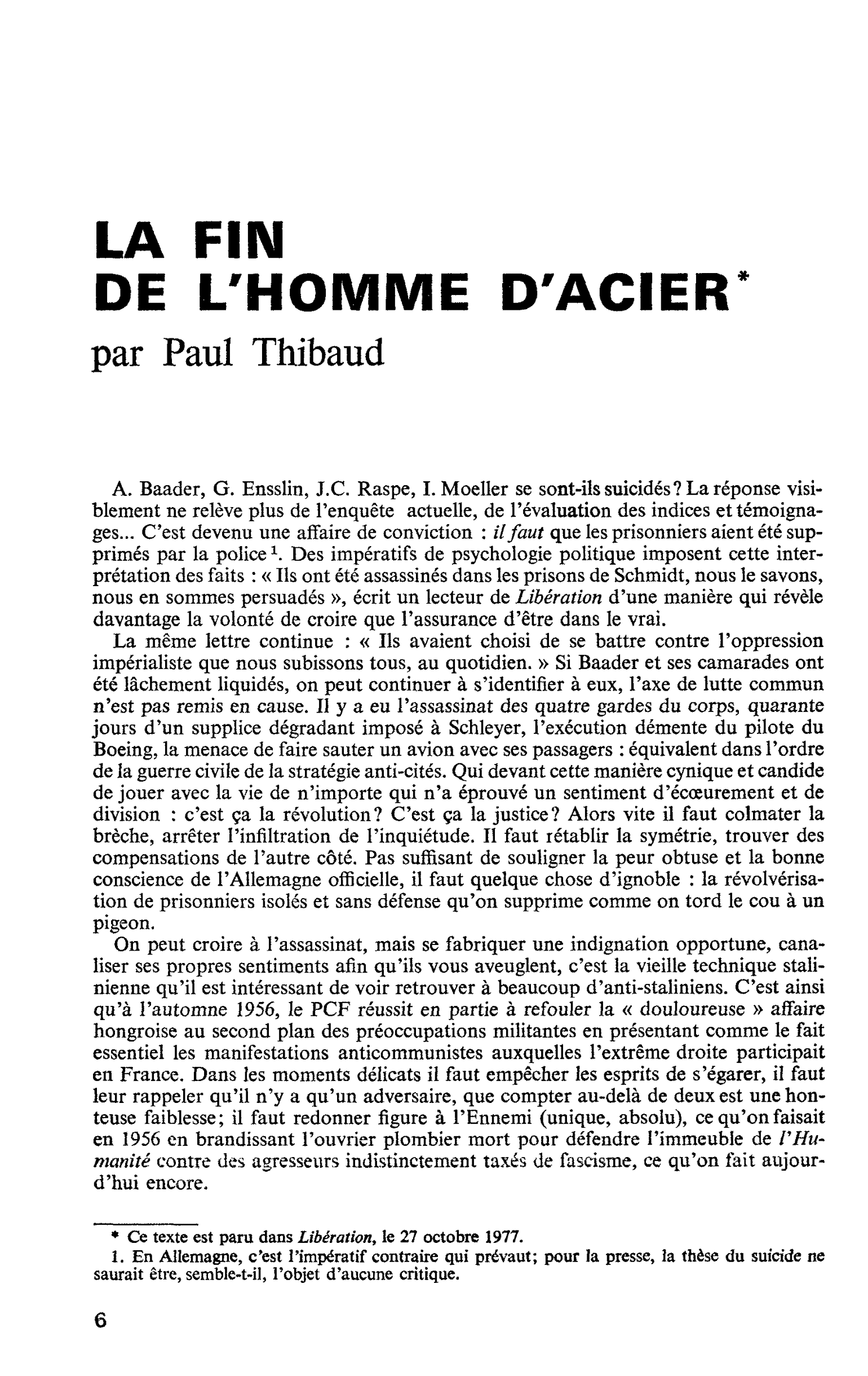 LA FIN DE L’HOMME D’ACIER