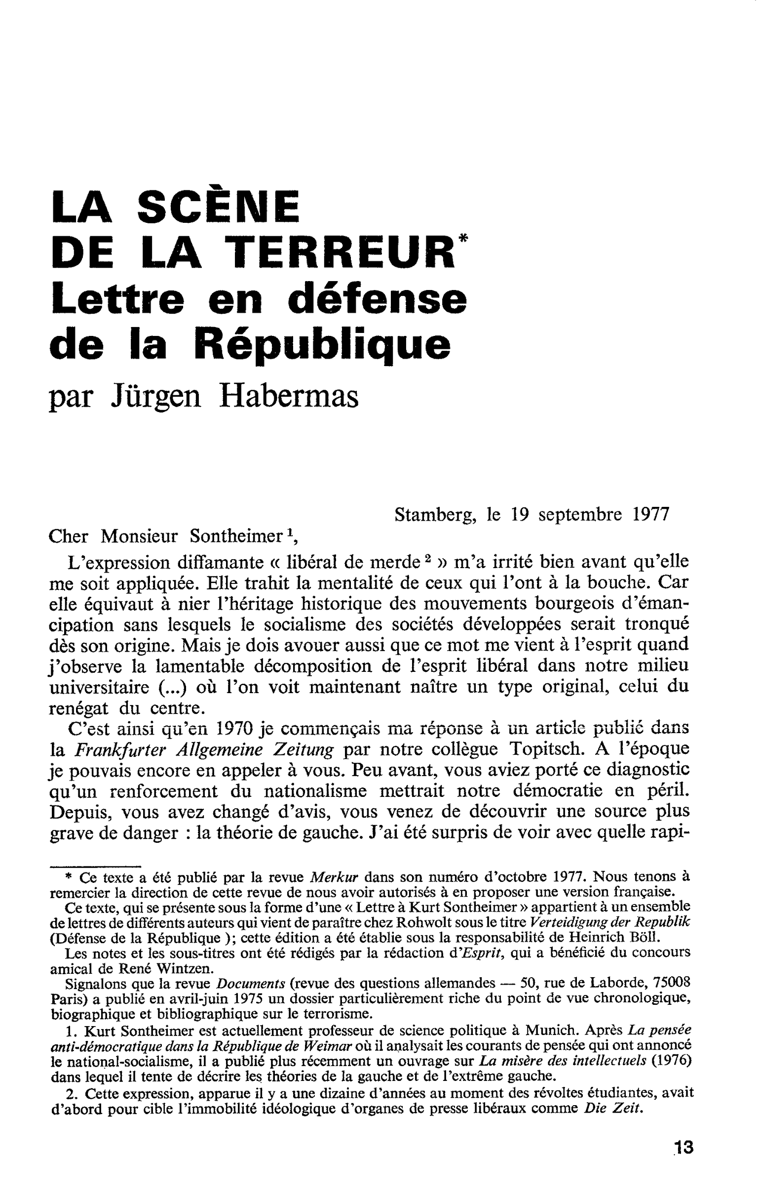 La scène de la terreur. Lettre en défense de la République