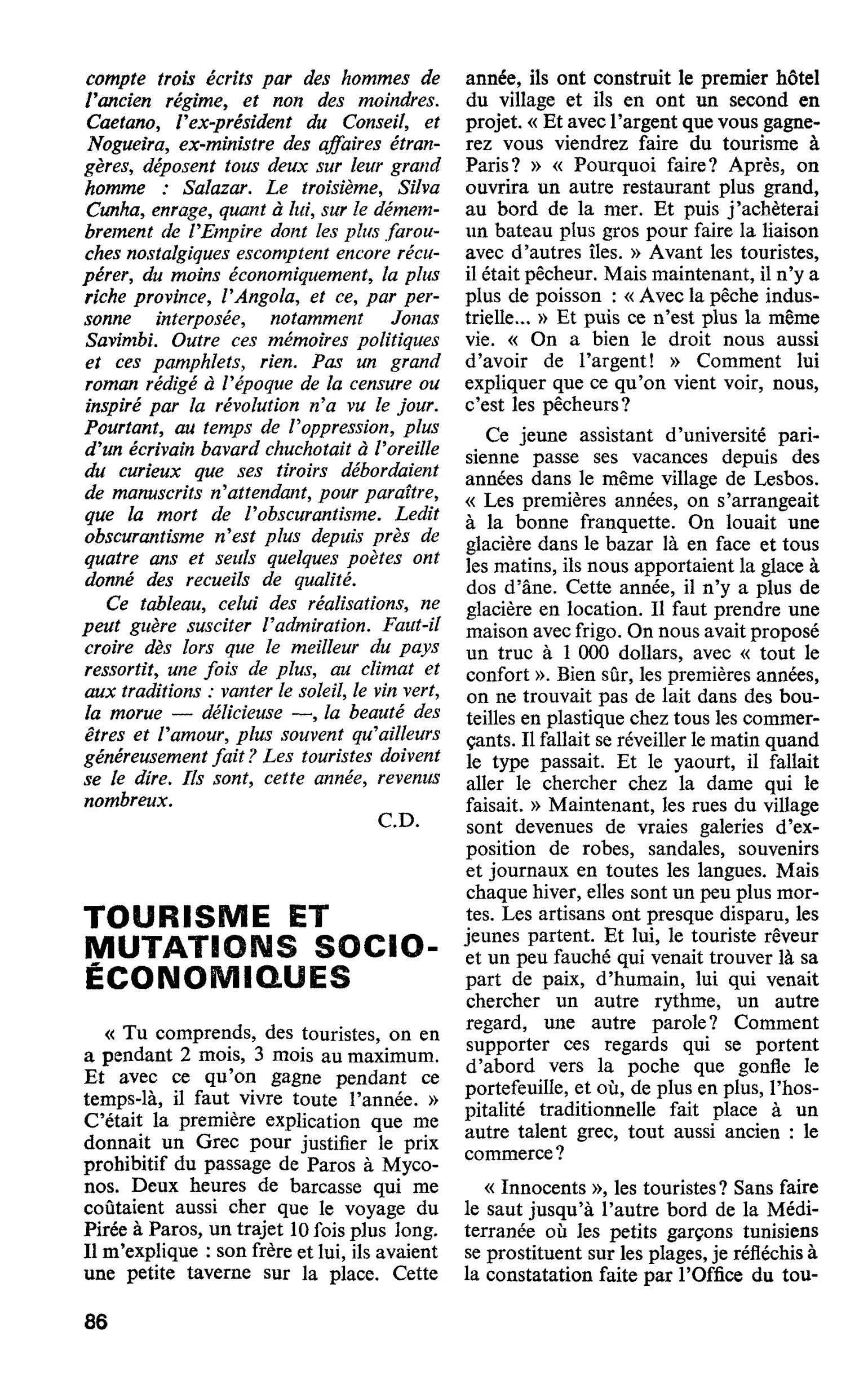 TOURISME ET MUTATIONS SOCIO- ÉCONOMIQUES