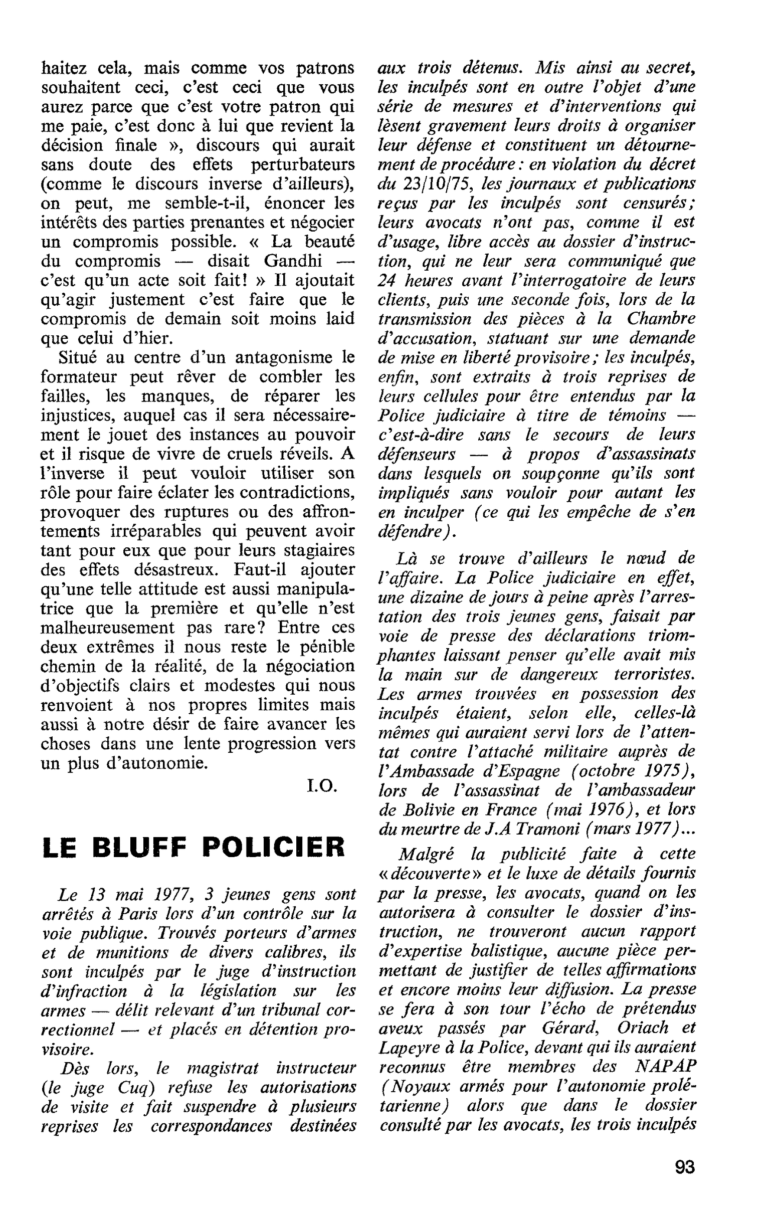 LE BLUFF POLICIER