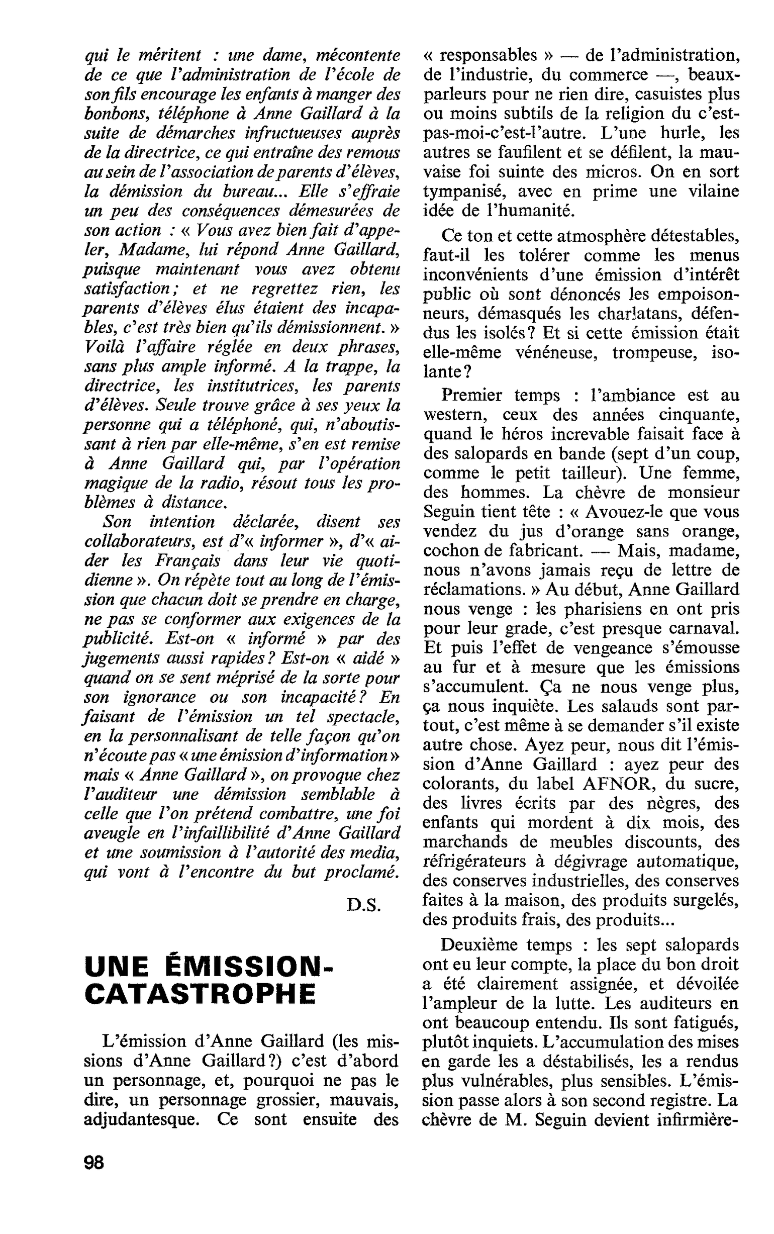 UNE ÉMISSION - CATASTROPHE