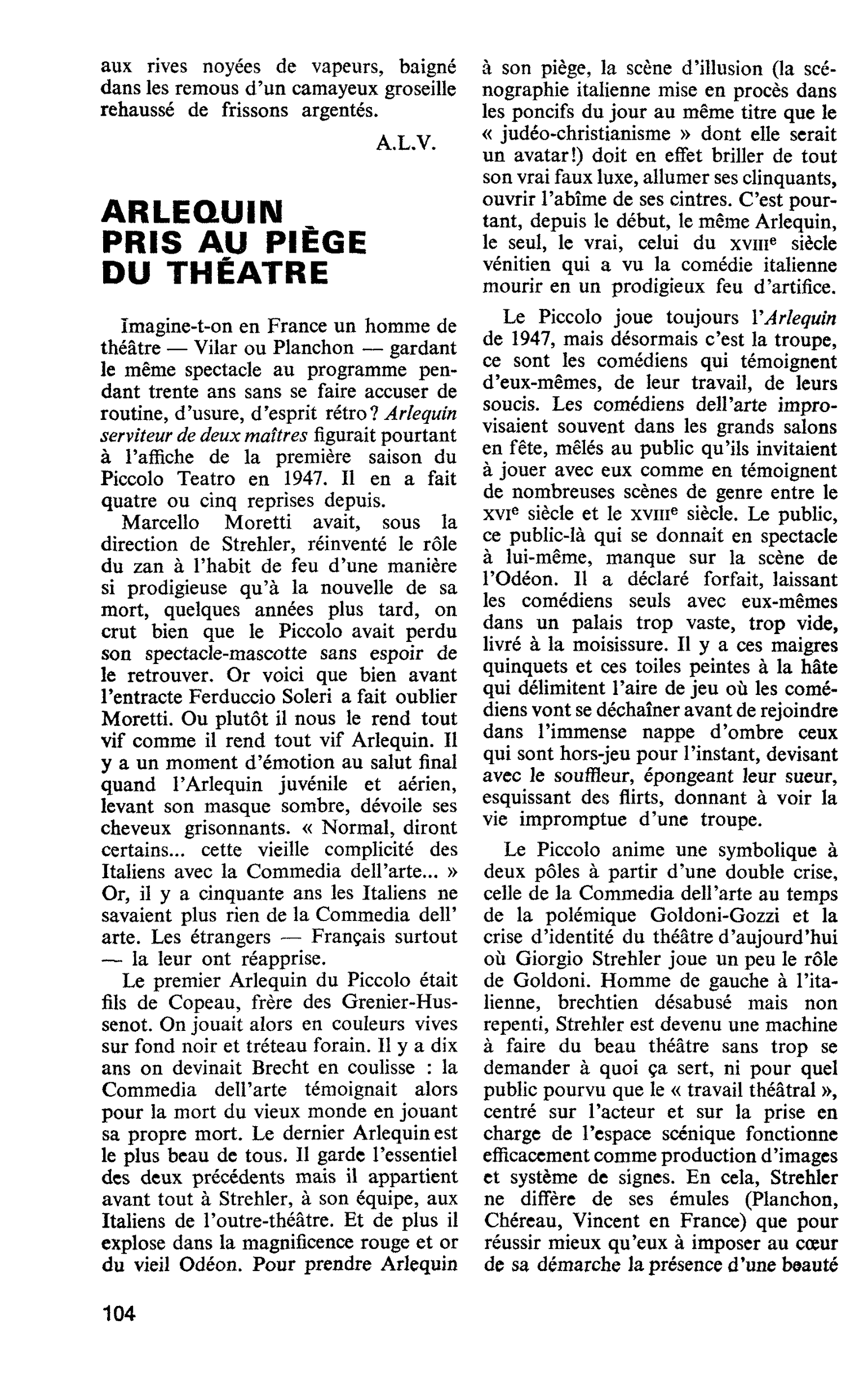 ARLEQUIN PRIS AU PIÈGE DU THÉÂTRE