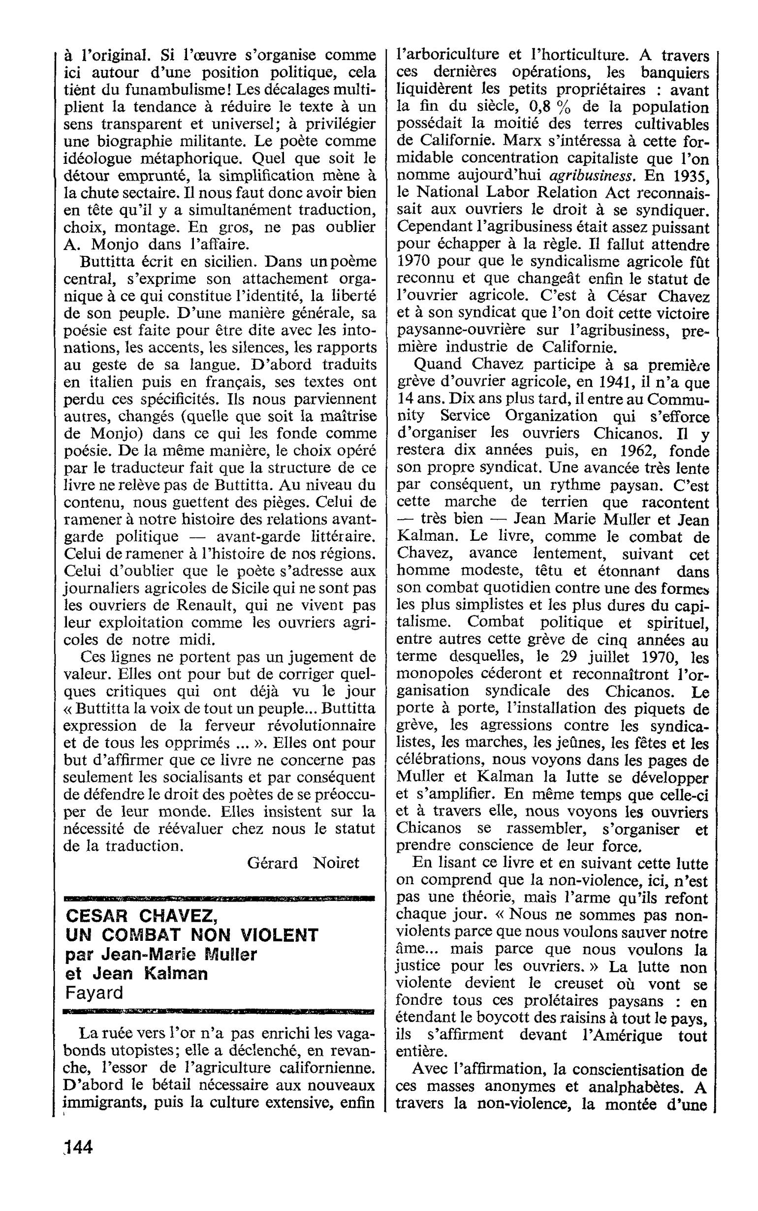 CESAR CHAVEZ, UN COMBAT NON VIOLENT par Jean-Marie Millier et Jean Kalman