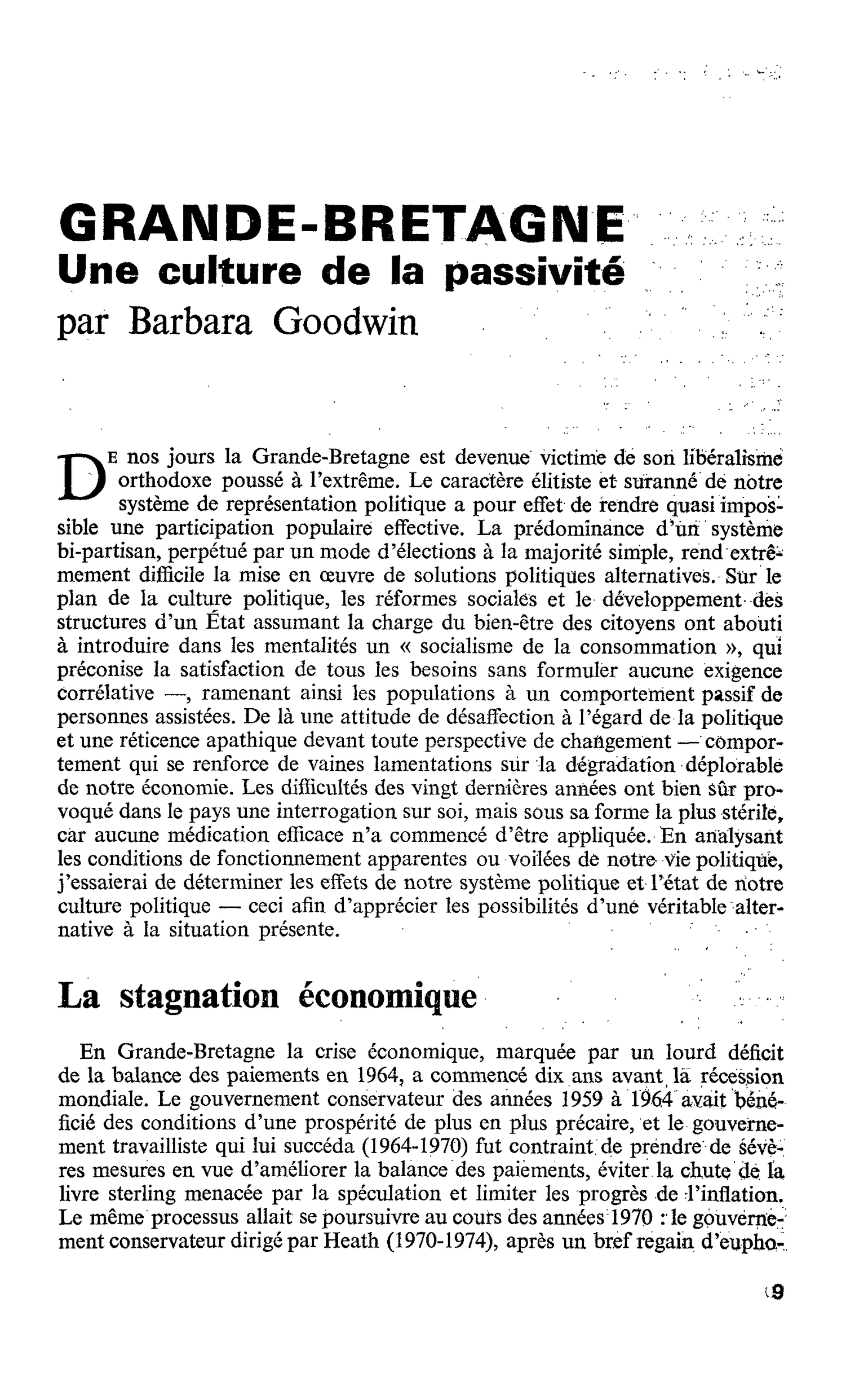 GRANDE-BRETAGNE. Une culture de la passivité