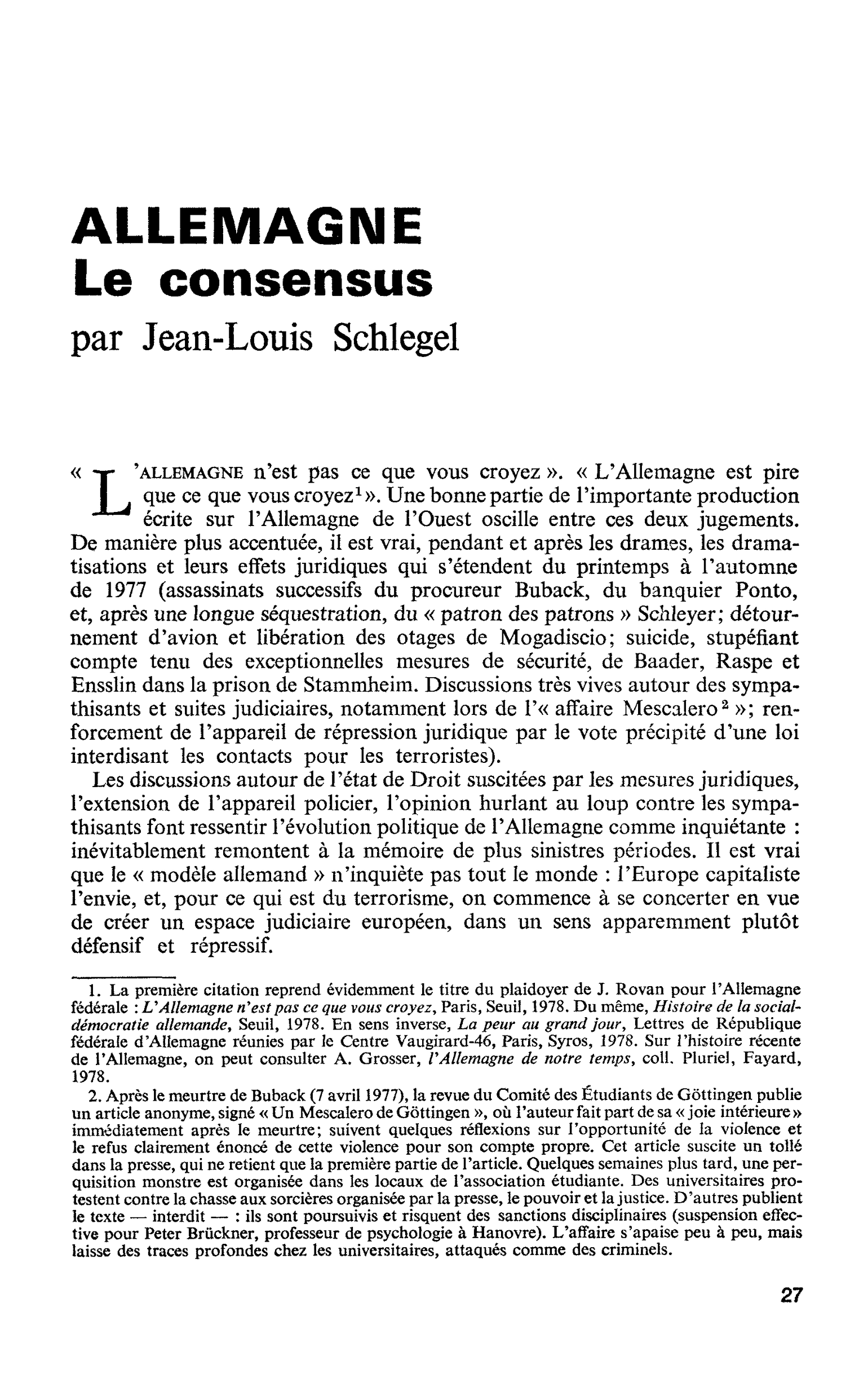 ALLEMAGNE. Le consensus