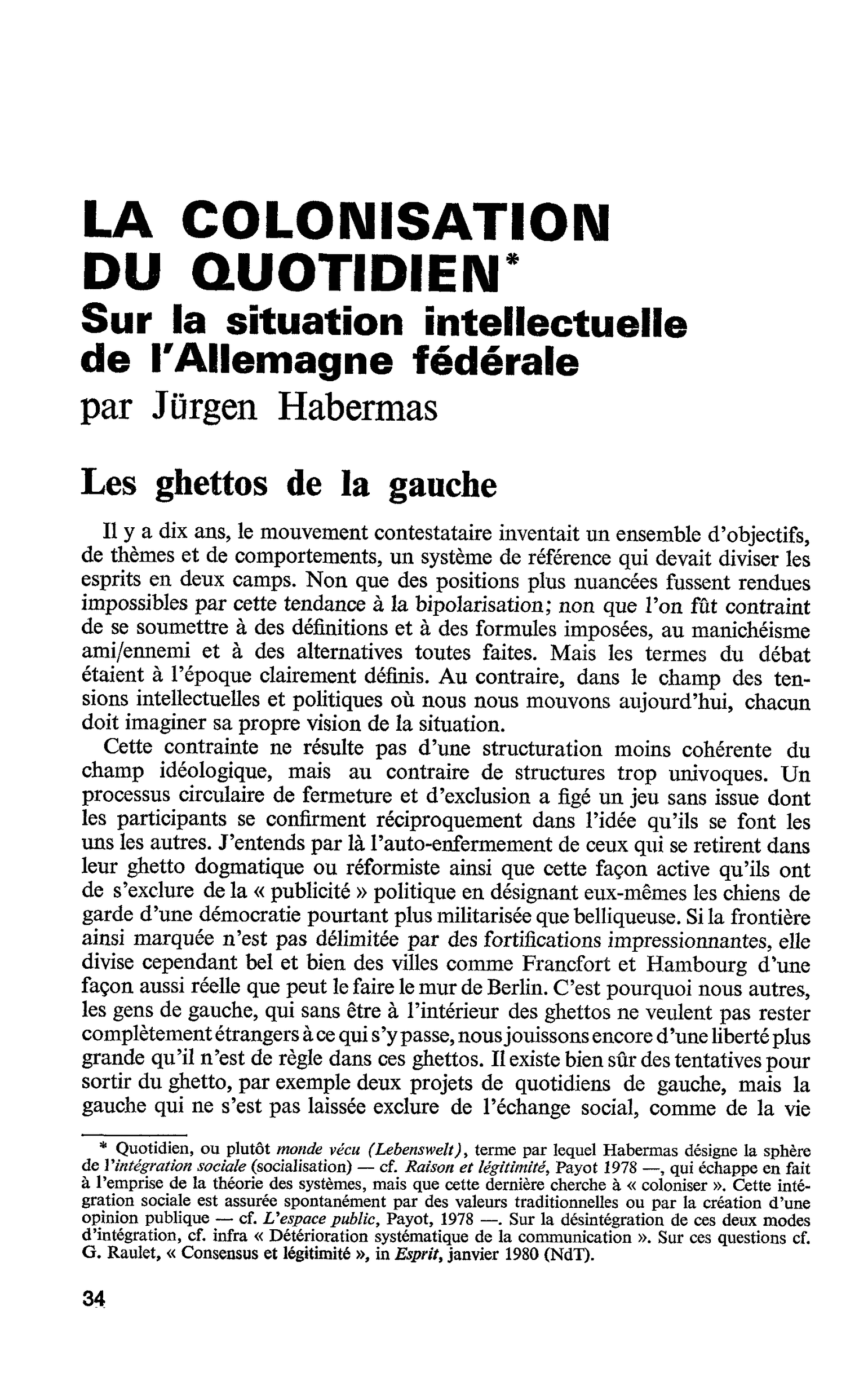 La colonisation du quotidien. Sur la situation intellectuelle de l’Allemagne fédérale