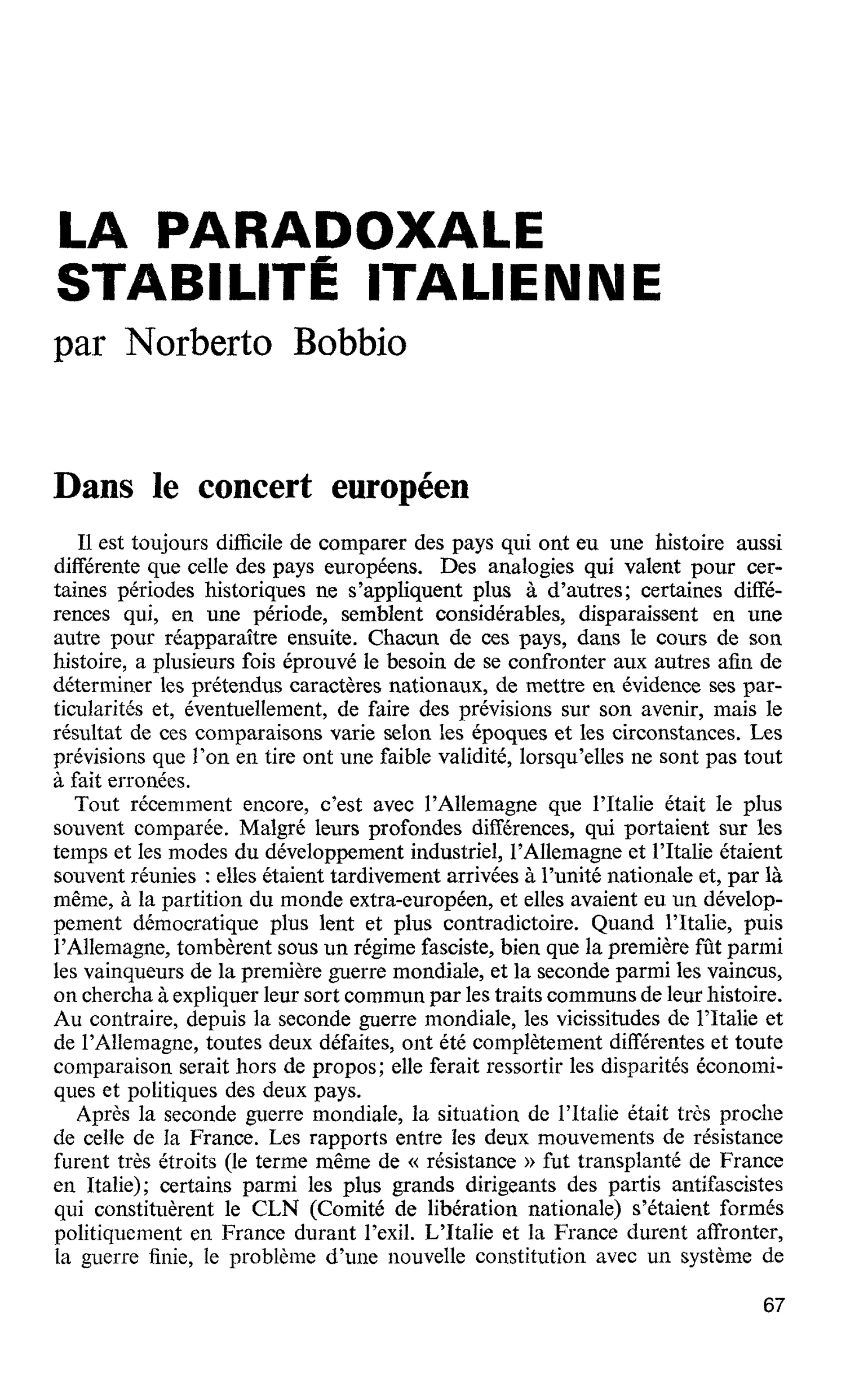 LA PARADOXALE STABILITÉ ITALIENNE