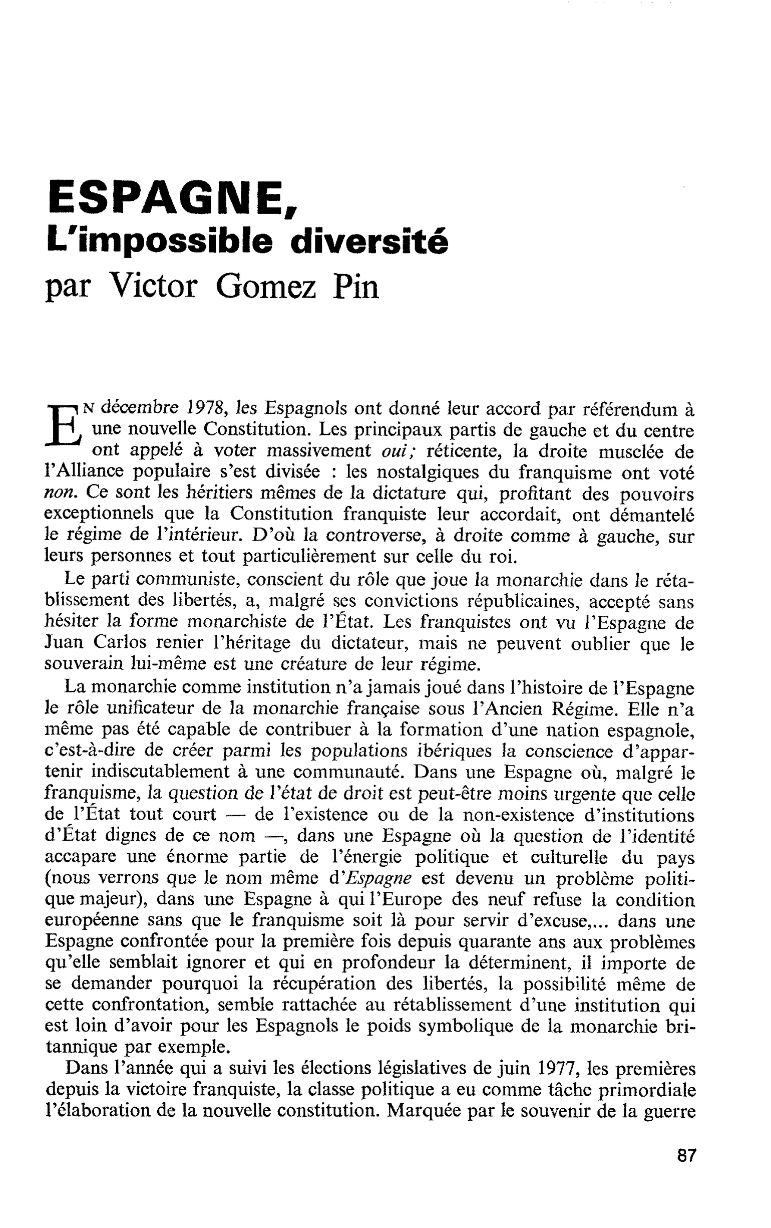 ESPAGNE, L’impossible diversité