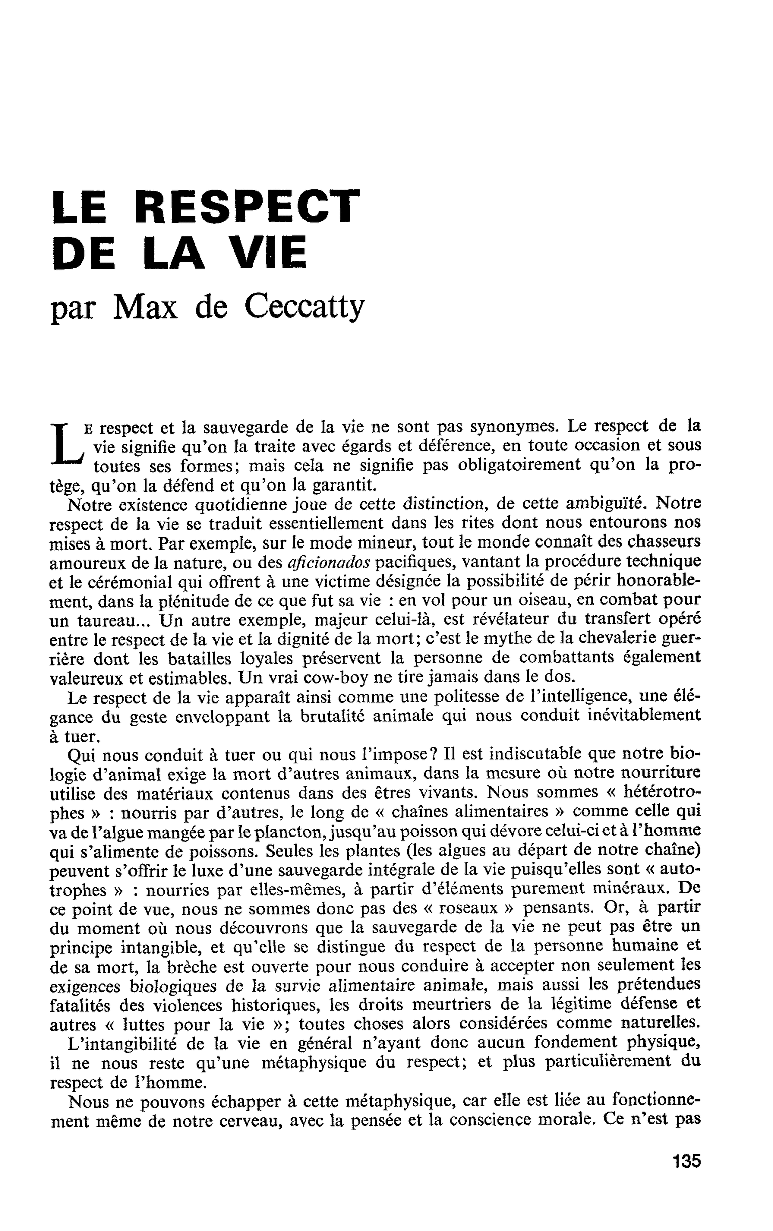 LE RESPECT DE LA VIE