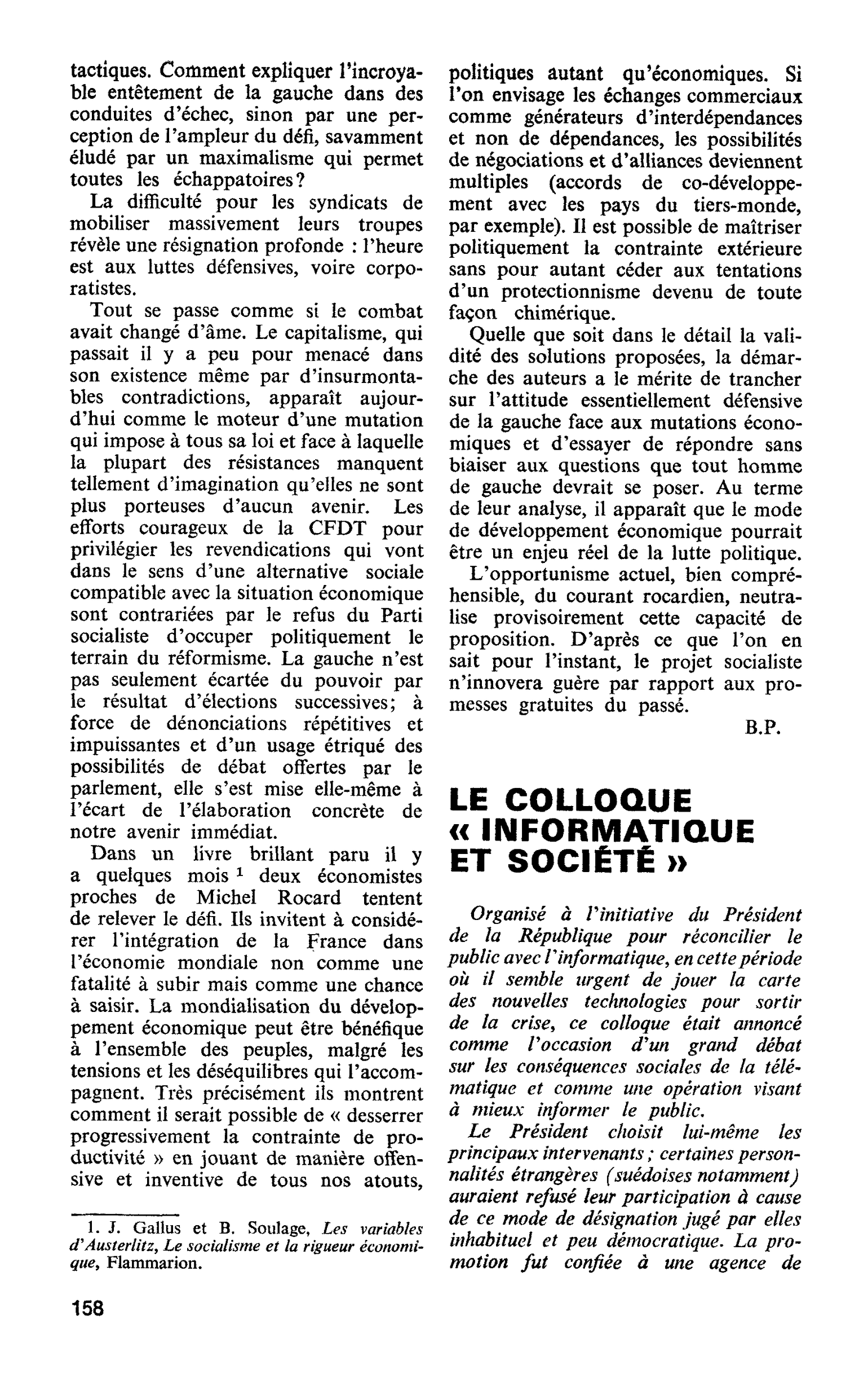 LE COLLOQUE « INFORMATIQUE ET SOCIÉTÉ »