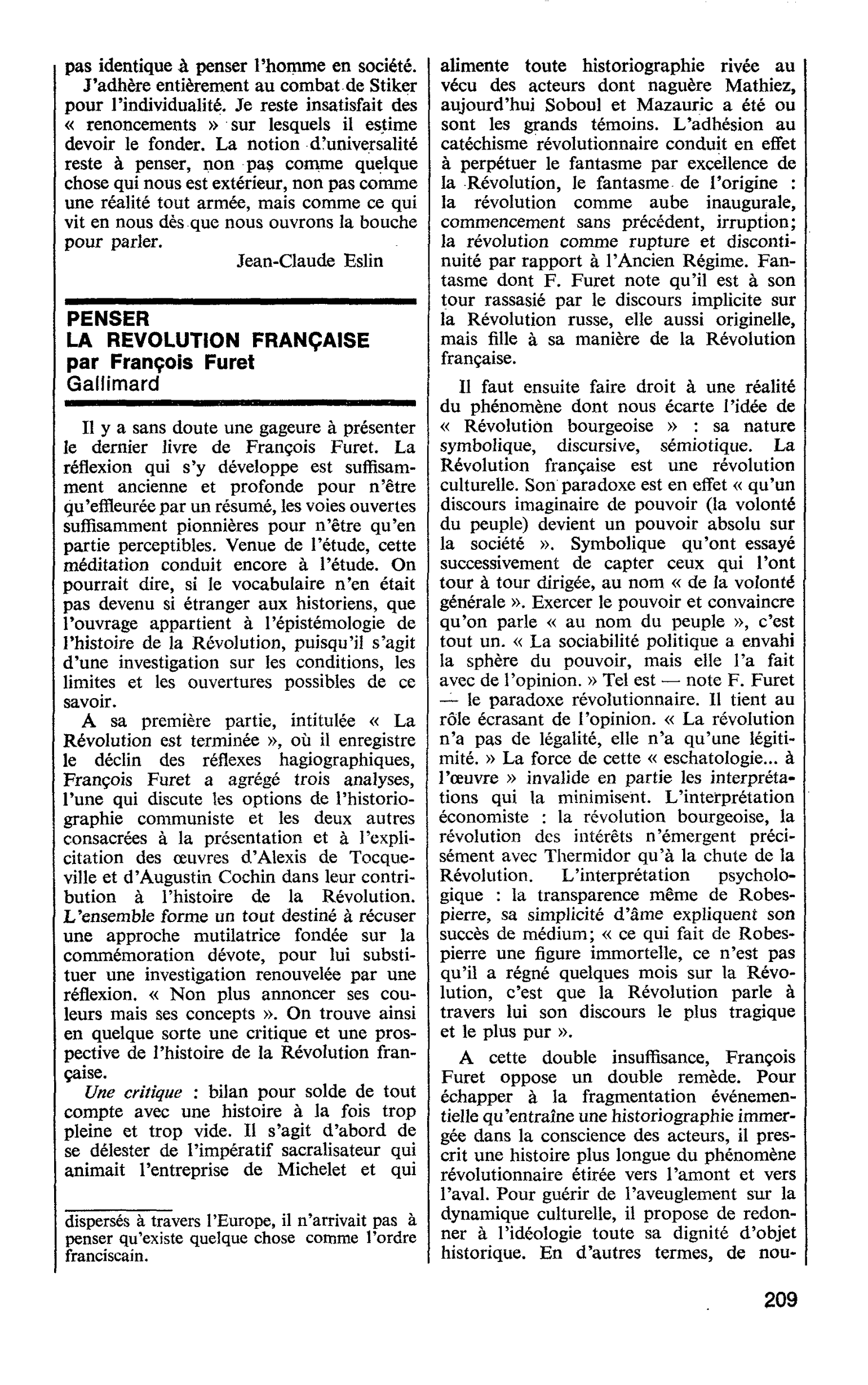 PENSER LA REVOLUTION FRANÇAISE par François Furet