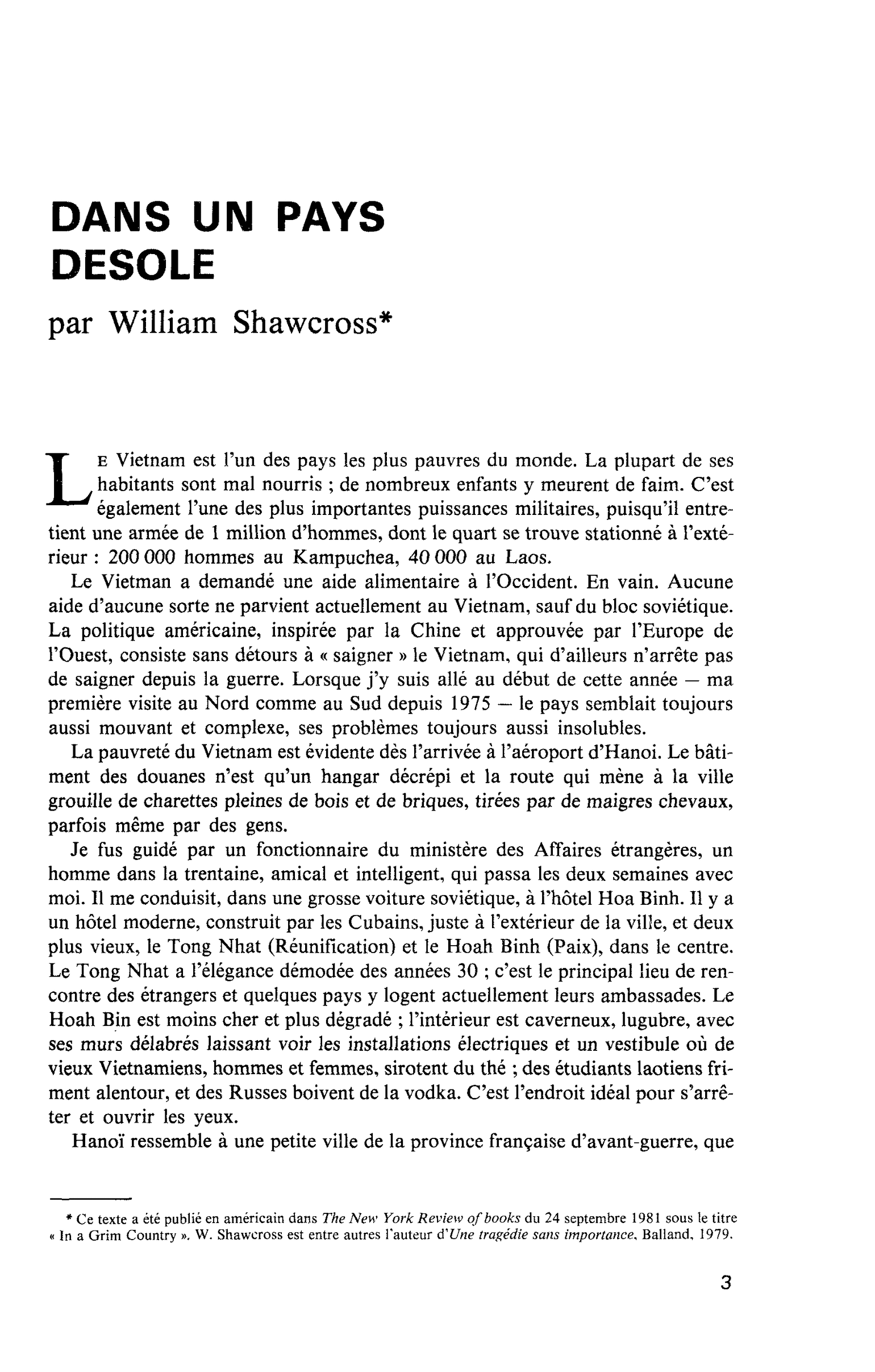DANS UN PAYS DESOLE