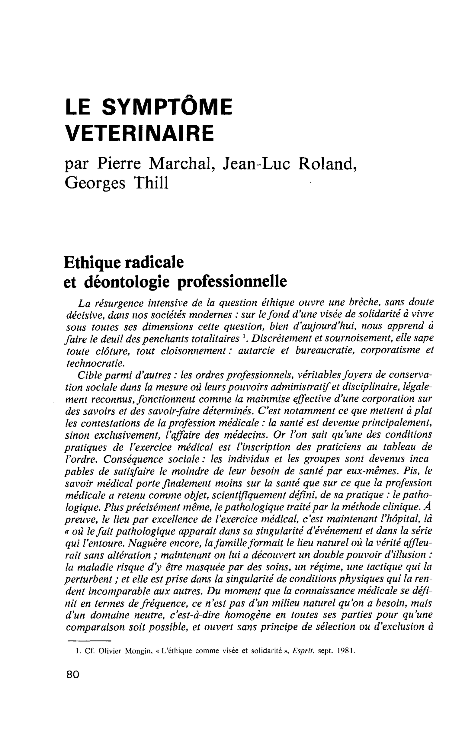 LE SYMPTÔME VETERINAIRE