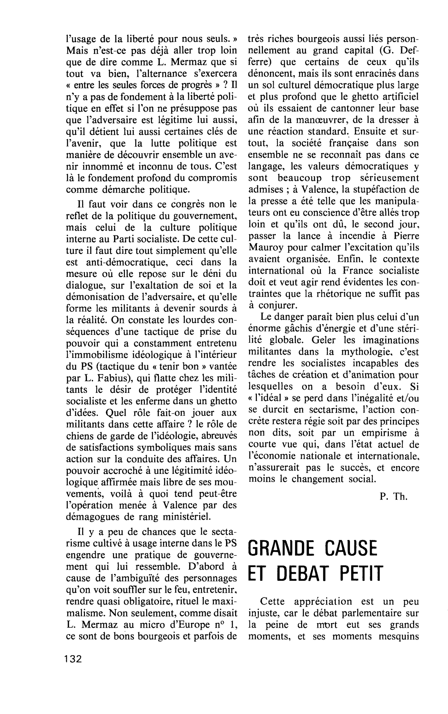 GRANDE CAUSE ET DEBAT PETIT