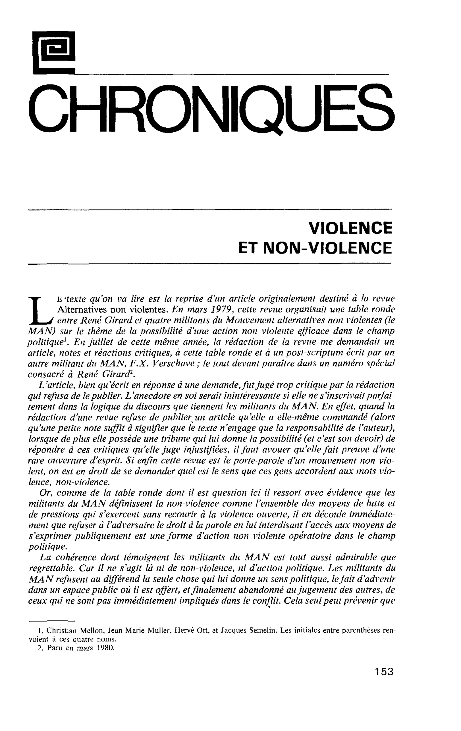 VIOLENCE ET NON-VIOLENCE